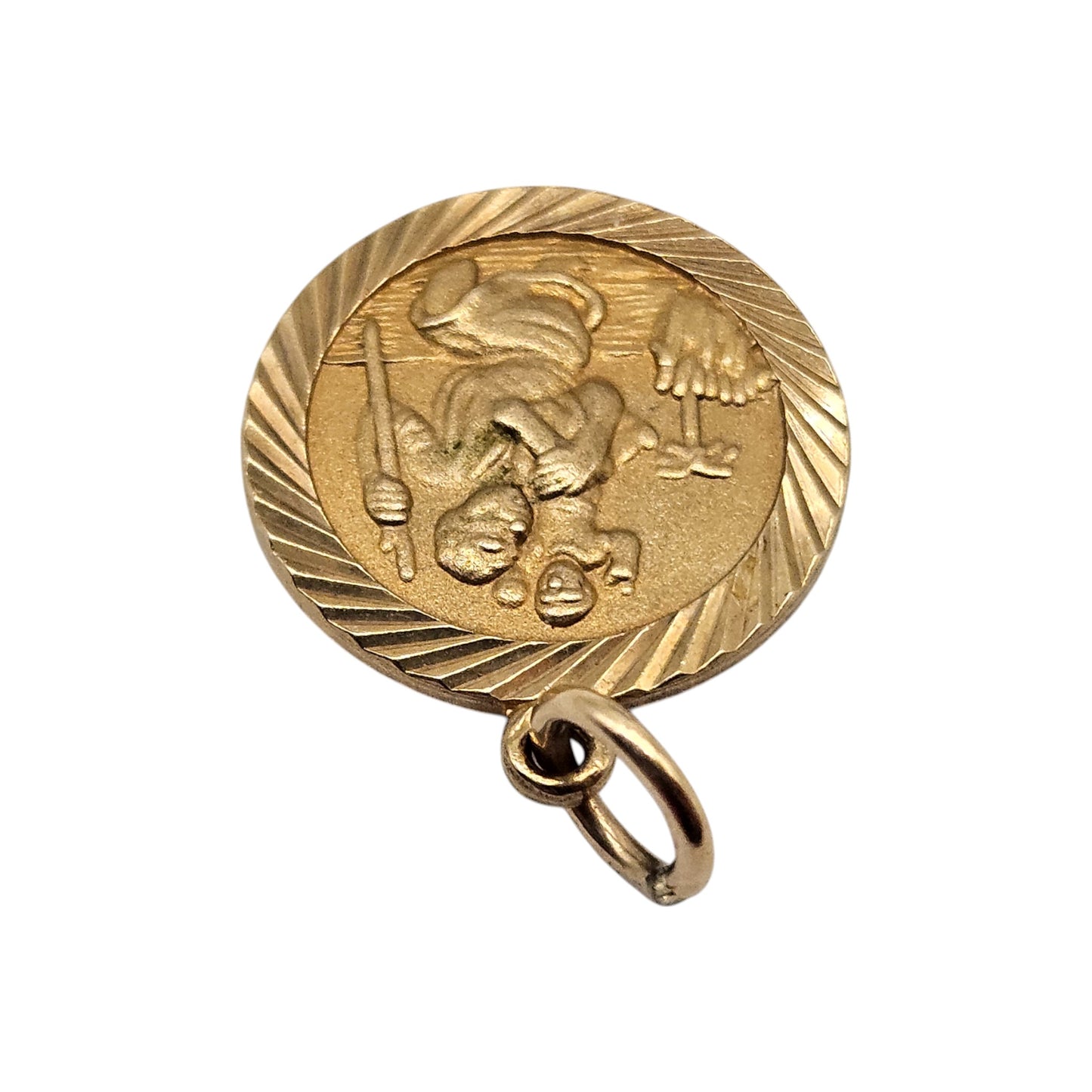 9ct 375 Yellow Gold St Christopher Charm 1978 L 1.4 cm 1.8 g.