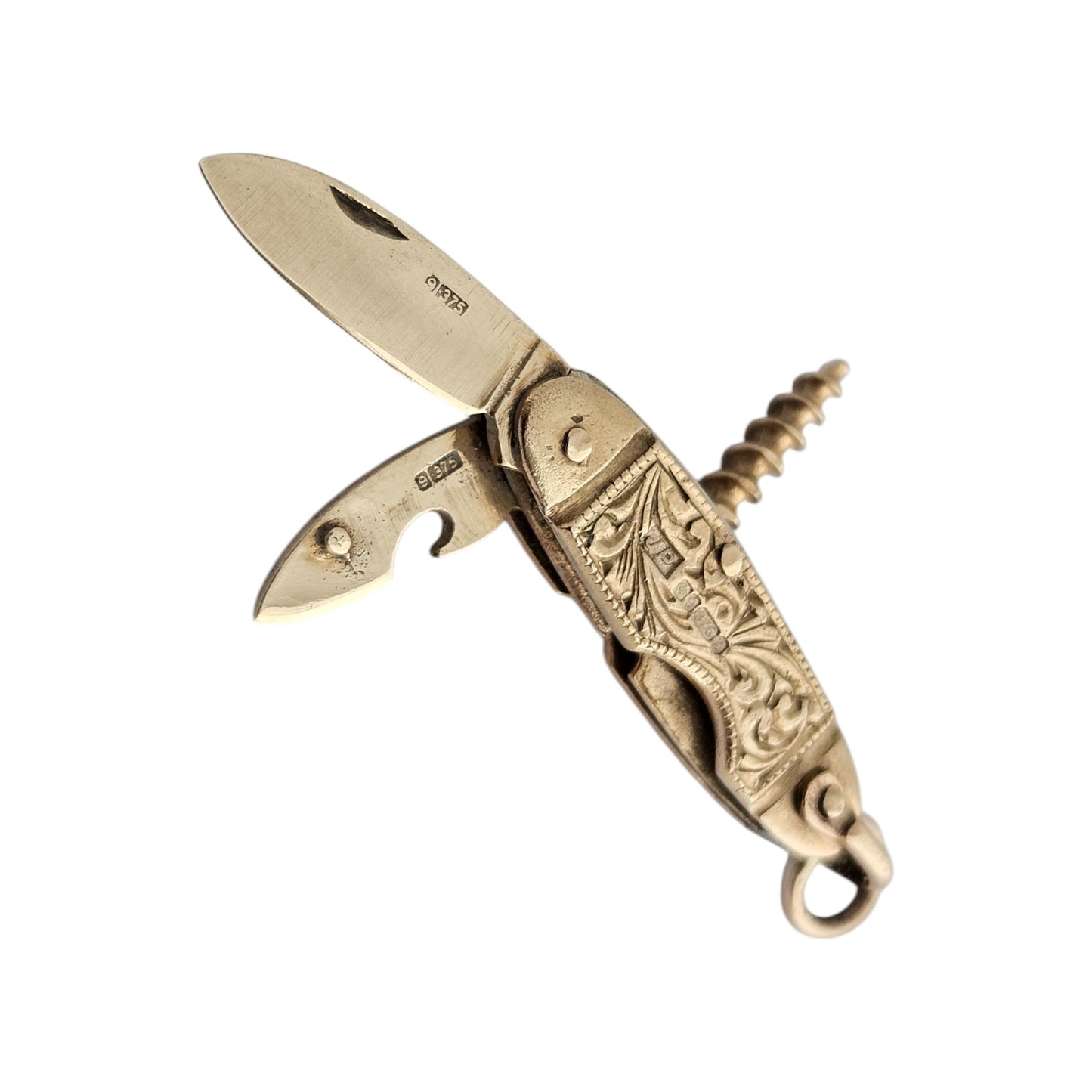 9ct 375 Yellow Gold Pocket Knife Opening Charm 1967 L 2.7 cm 6.7 g