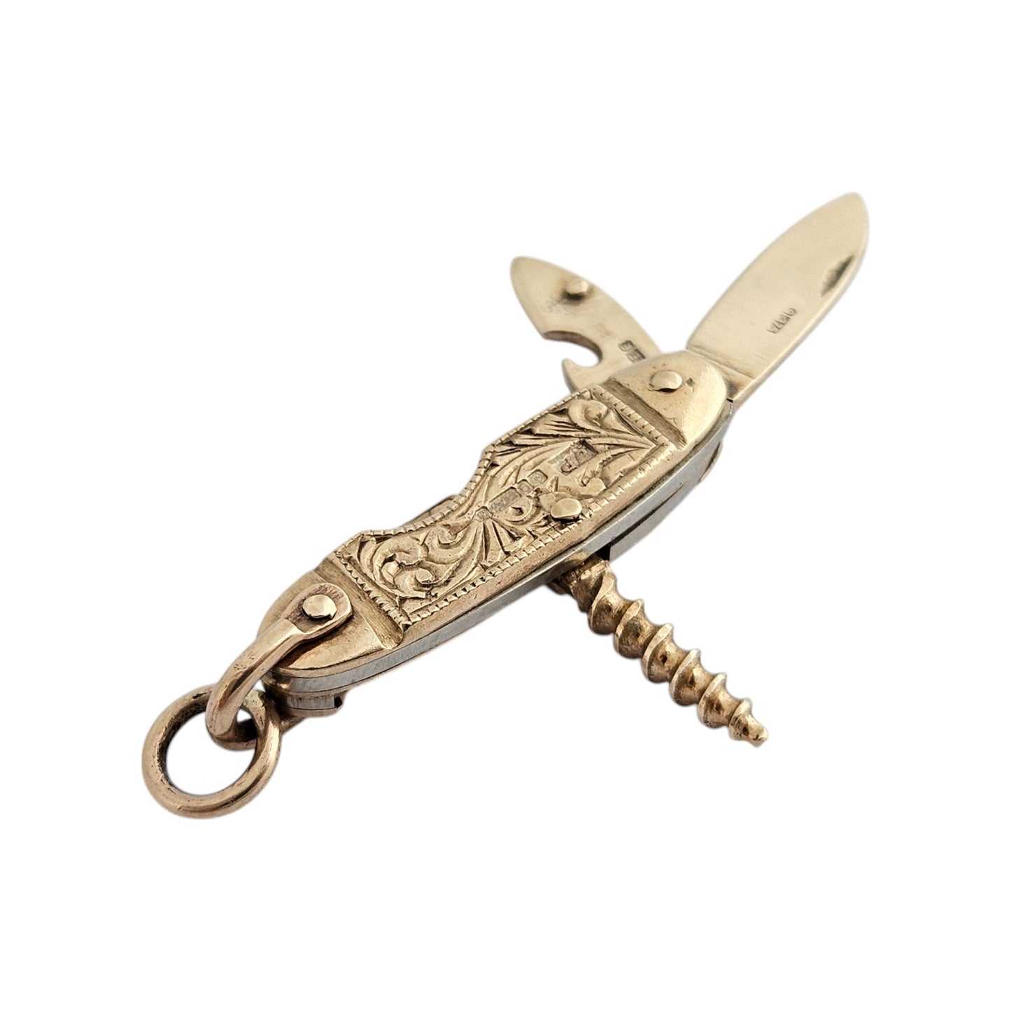 9ct 375 Yellow Gold Pocket Knife Opening Charm 1967 L 2.7 cm 6.7 g