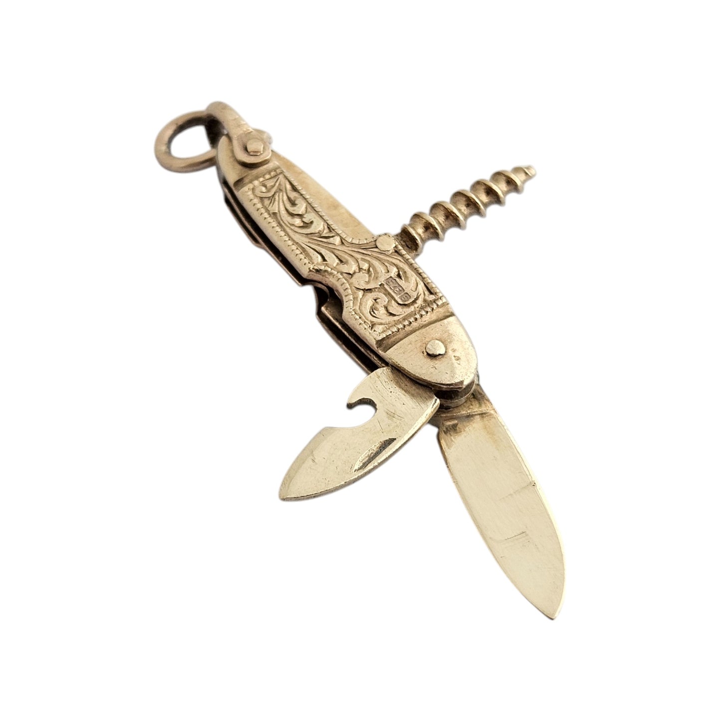9ct 375 Yellow Gold Pocket Knife Opening Charm 1967 L 2.7 cm 6.7 g