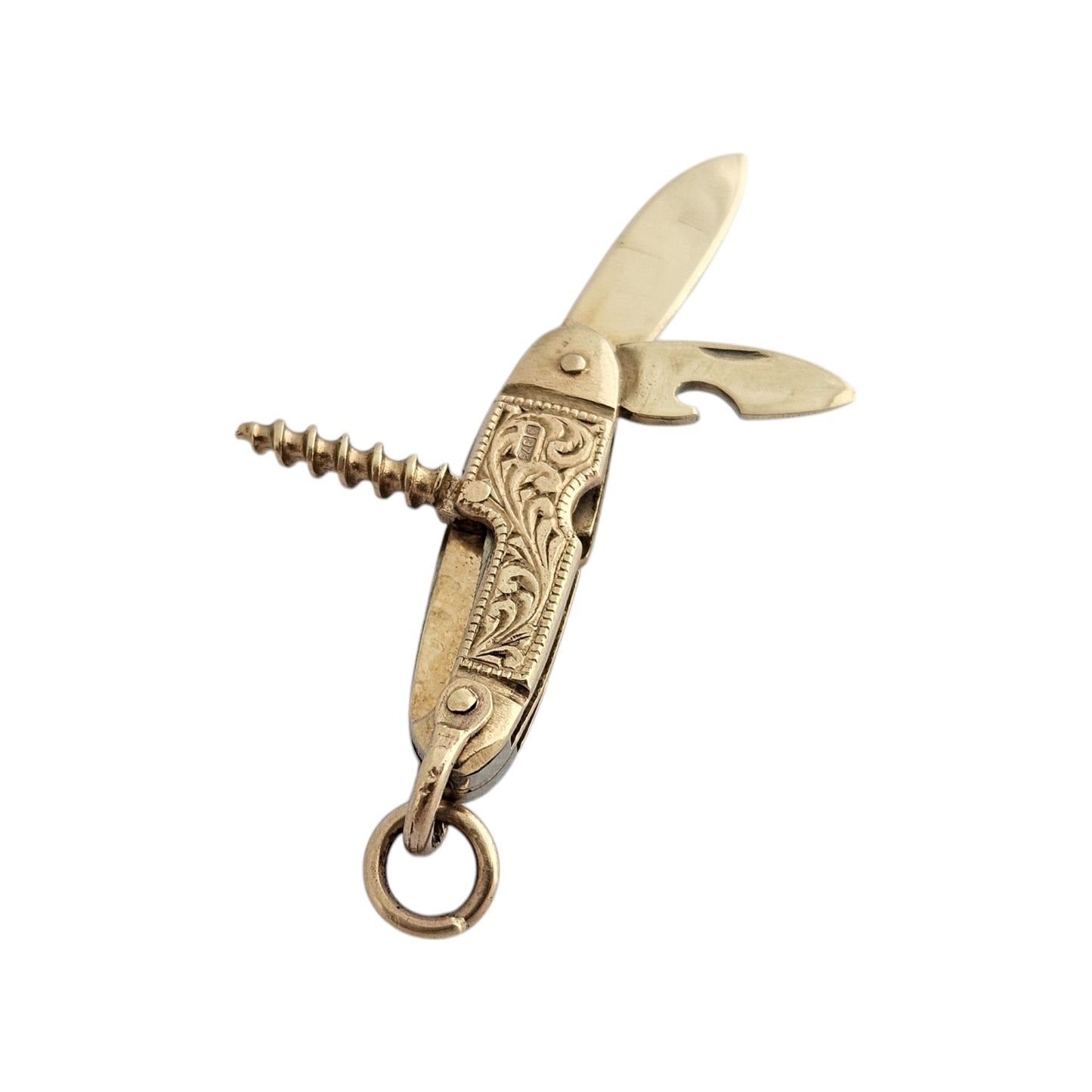 9ct 375 Yellow Gold Pocket Knife Opening Charm 1967 L 2.7 cm 6.7 g