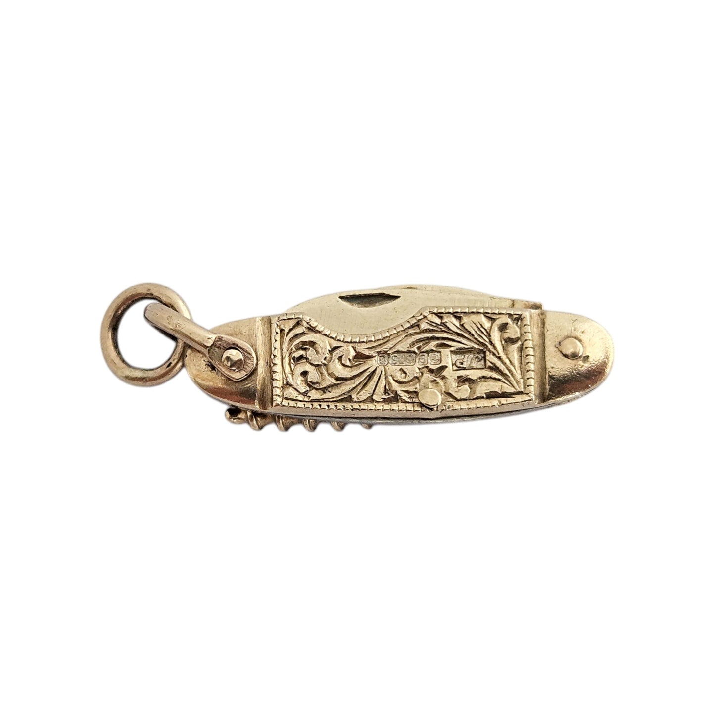 9ct 375 Yellow Gold Pocket Knife Opening Charm 1967 L 2.7 cm 6.7 g