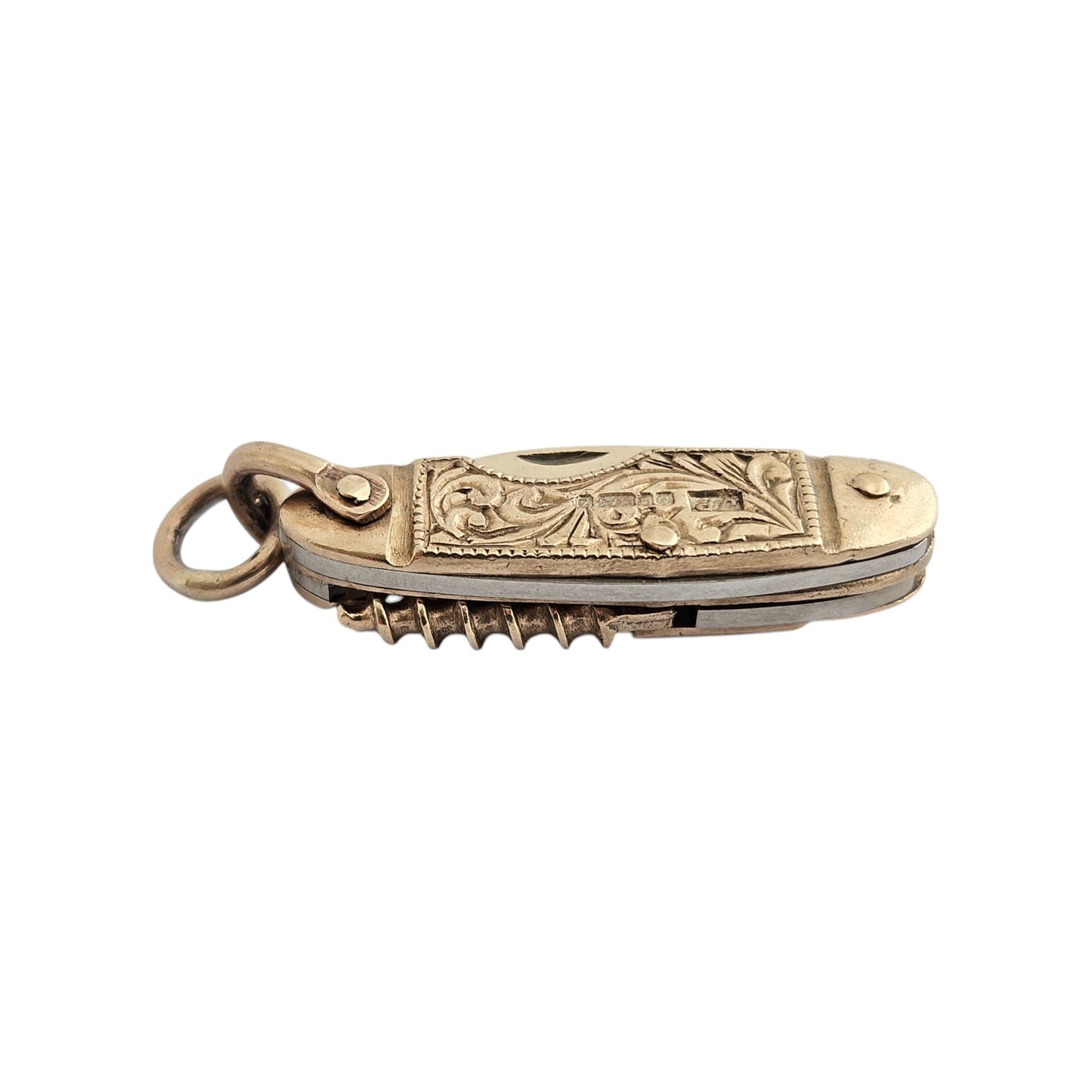 9ct 375 Yellow Gold Pocket Knife Opening Charm 1967 L 2.7 cm 6.7 g