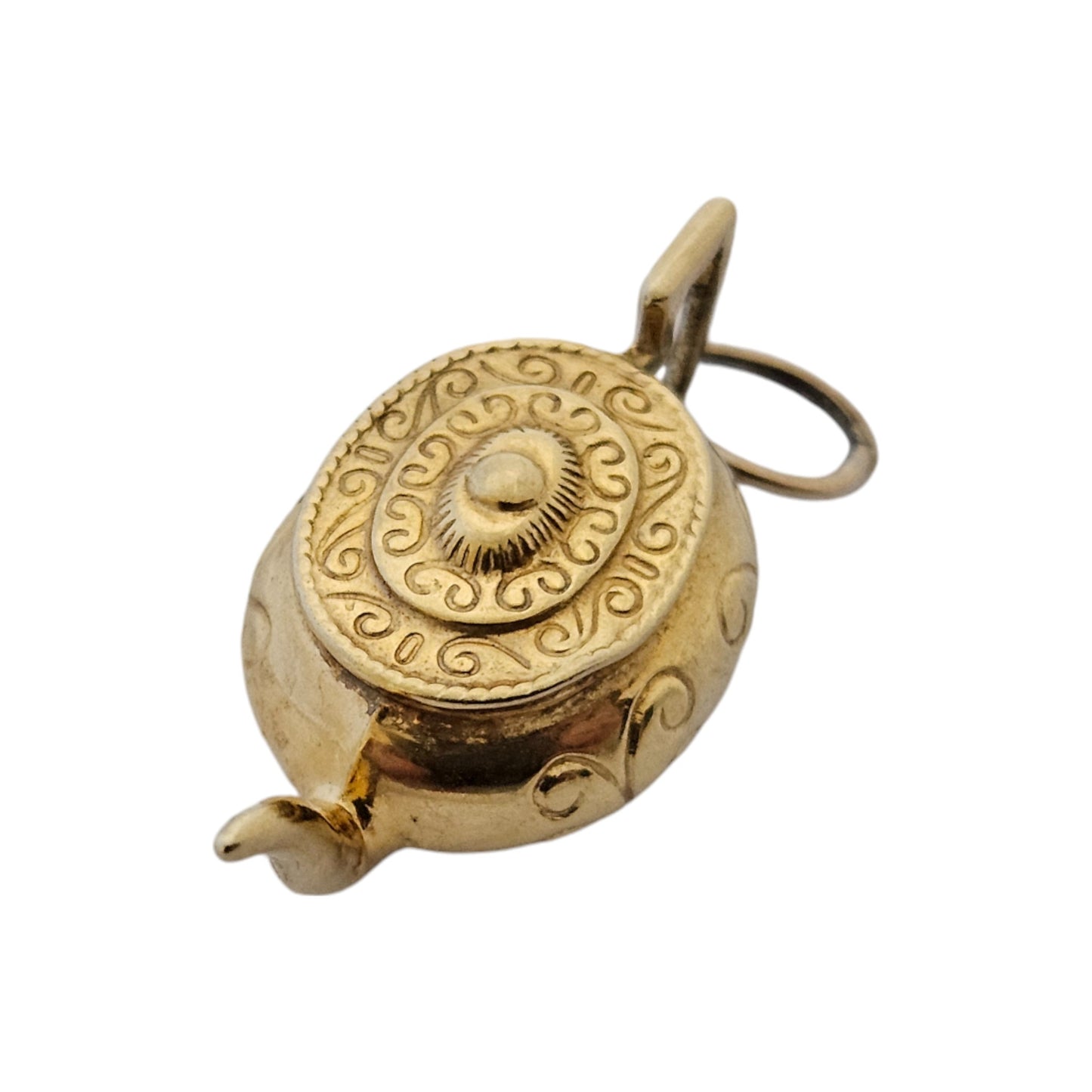 9ct 375 Yellow Gold Decorative Teapot Charm 1977 L 2.6 cm 2.0 g.