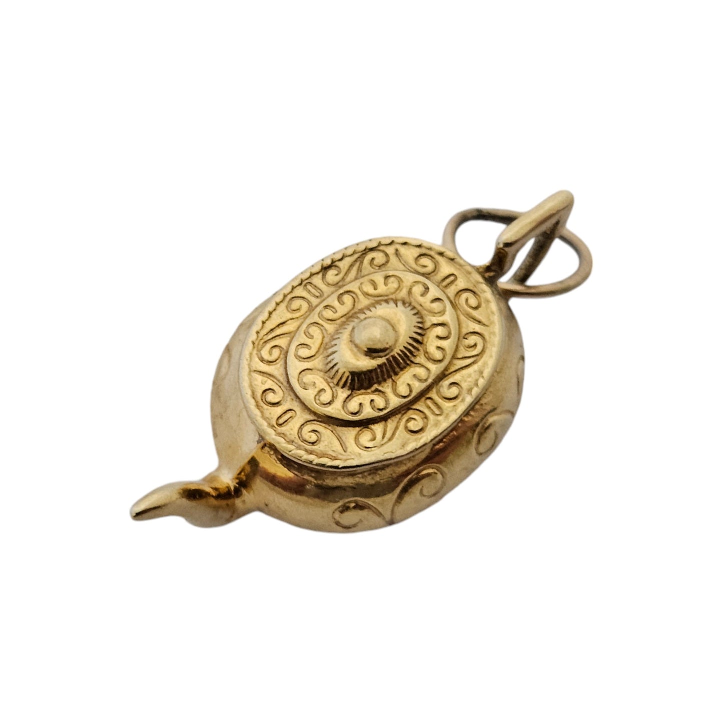 9ct 375 Yellow Gold Decorative Teapot Charm 1977 L 2.6 cm 2.0 g.