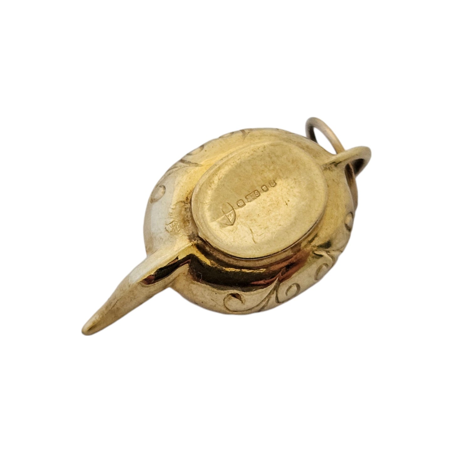 9ct 375 Yellow Gold Decorative Teapot Charm 1977 L 2.6 cm 2.0 g.