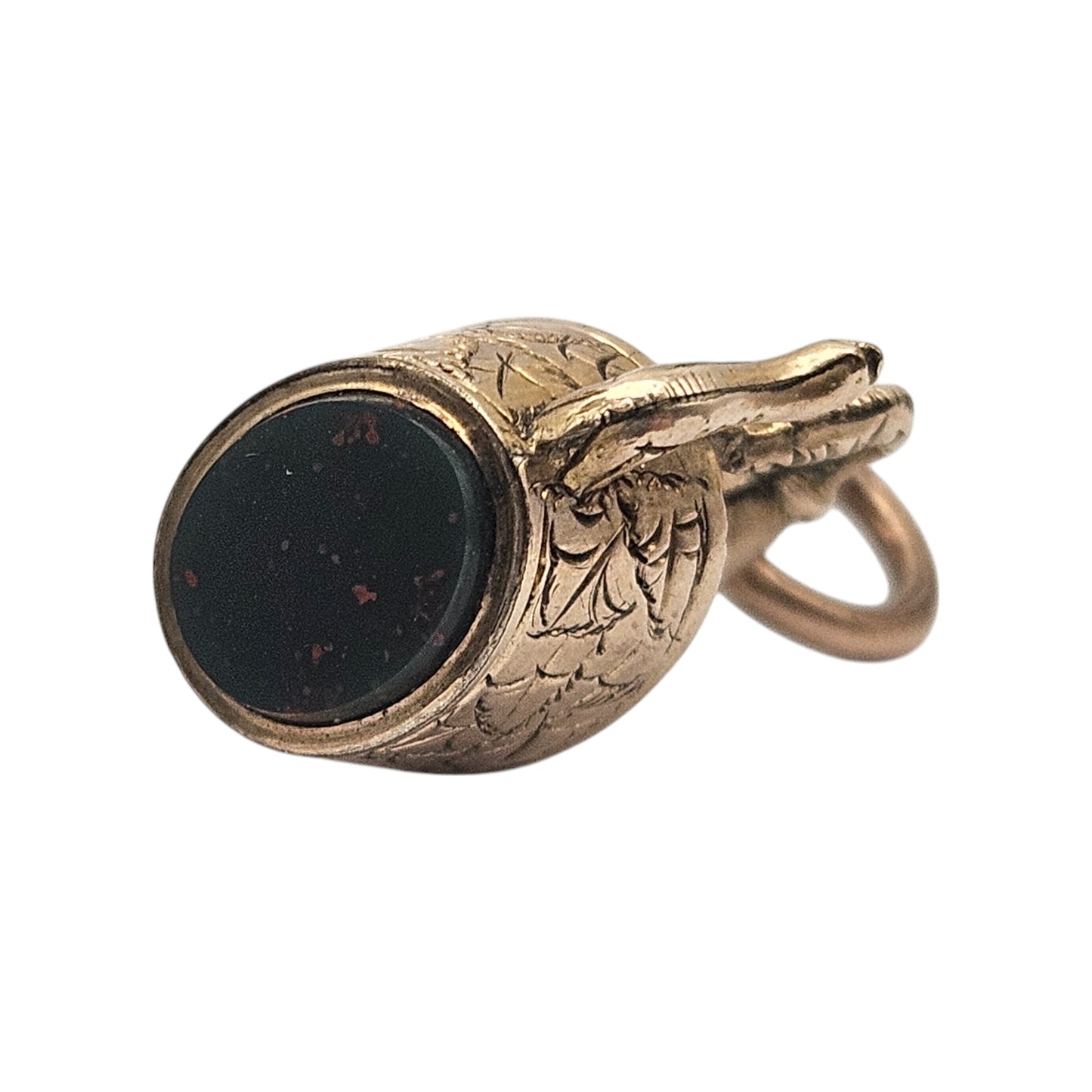 Antique 9ct Yellow Gold Teapot Charm With Bloodstone c.1900 L 1.5 cm 2.2 g