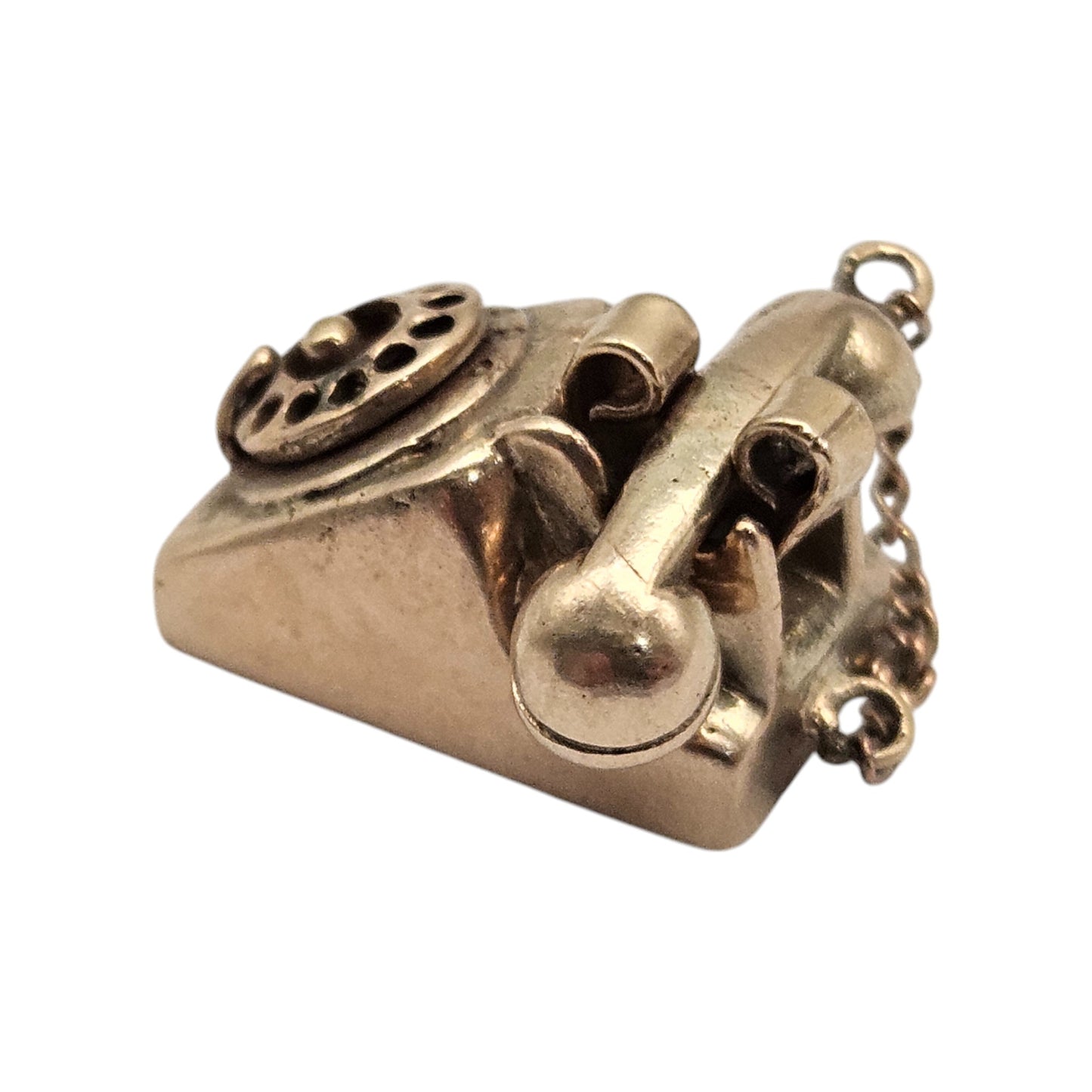 Unusual 9ct 375 Yellow Gold Telephone Charm 1966 L 1.7 cm 6.8 g.
