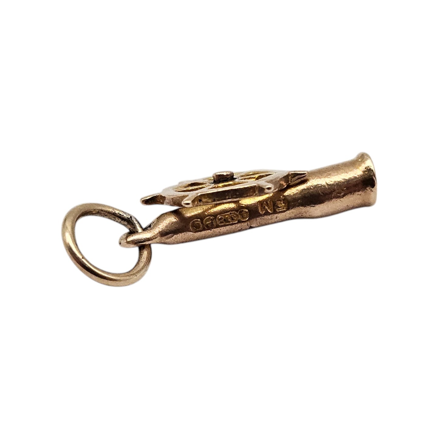 Unusual 9ct Yellow Gold Nautical Telescope & Ships Wheel Articulated Charm 1950