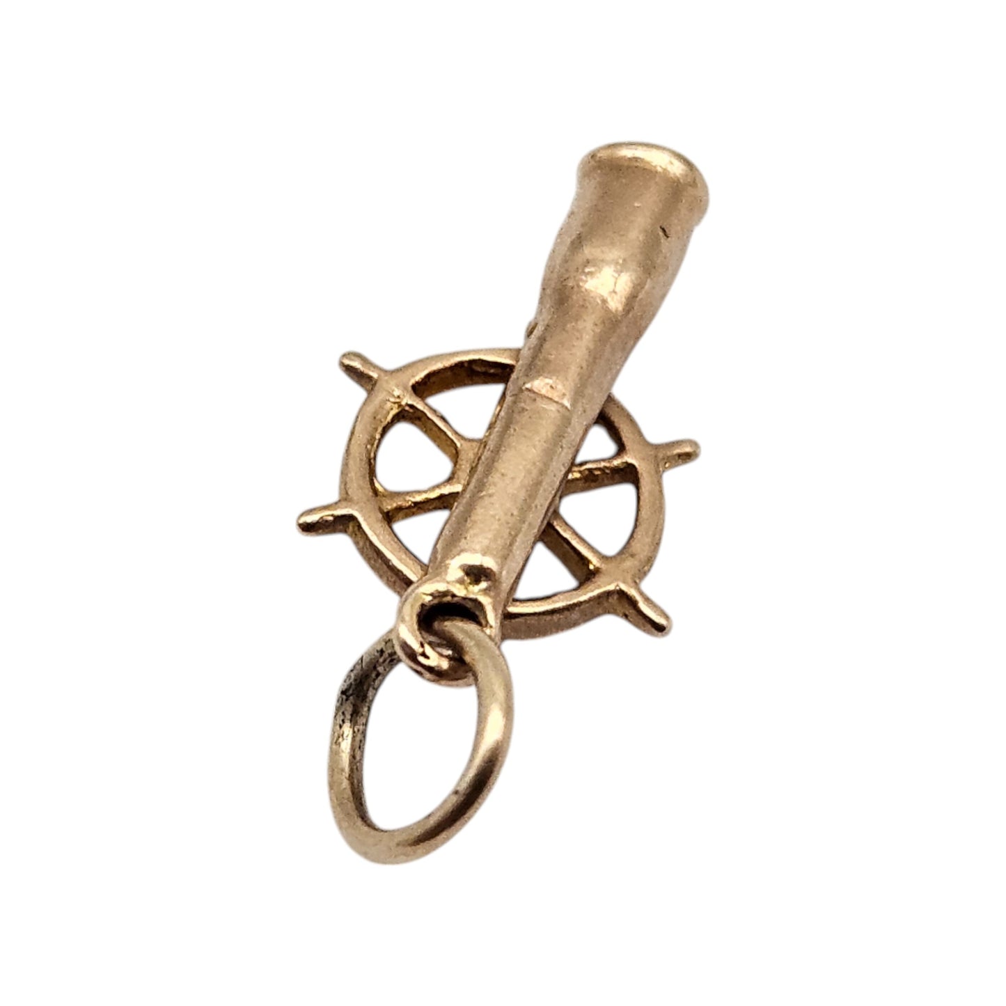 Unusual 9ct Yellow Gold Nautical Telescope & Ships Wheel Articulated Charm 1950