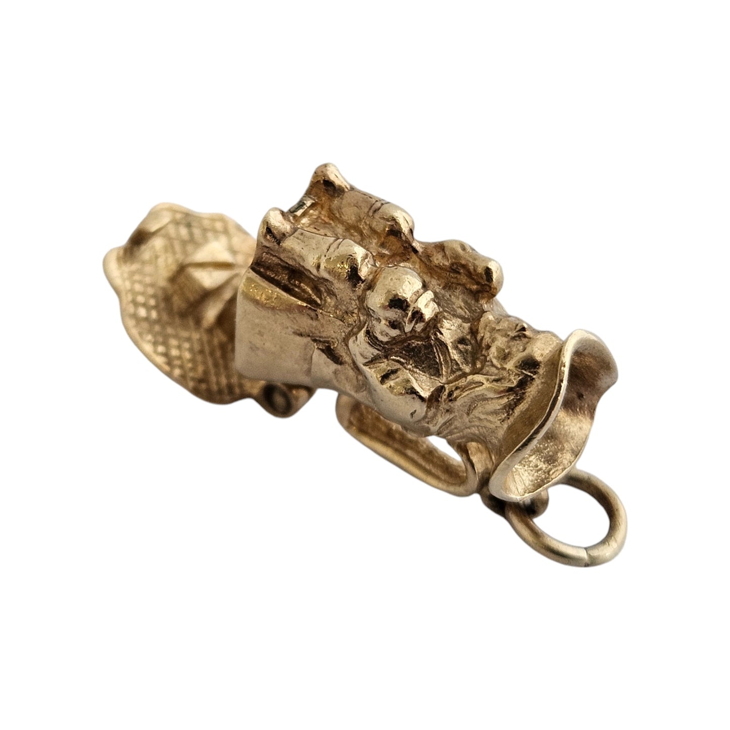 Unusual 9ct 375 Yellow Gold Toby Jug Opening Charm 1978 L 1.6 cm 4.8 g