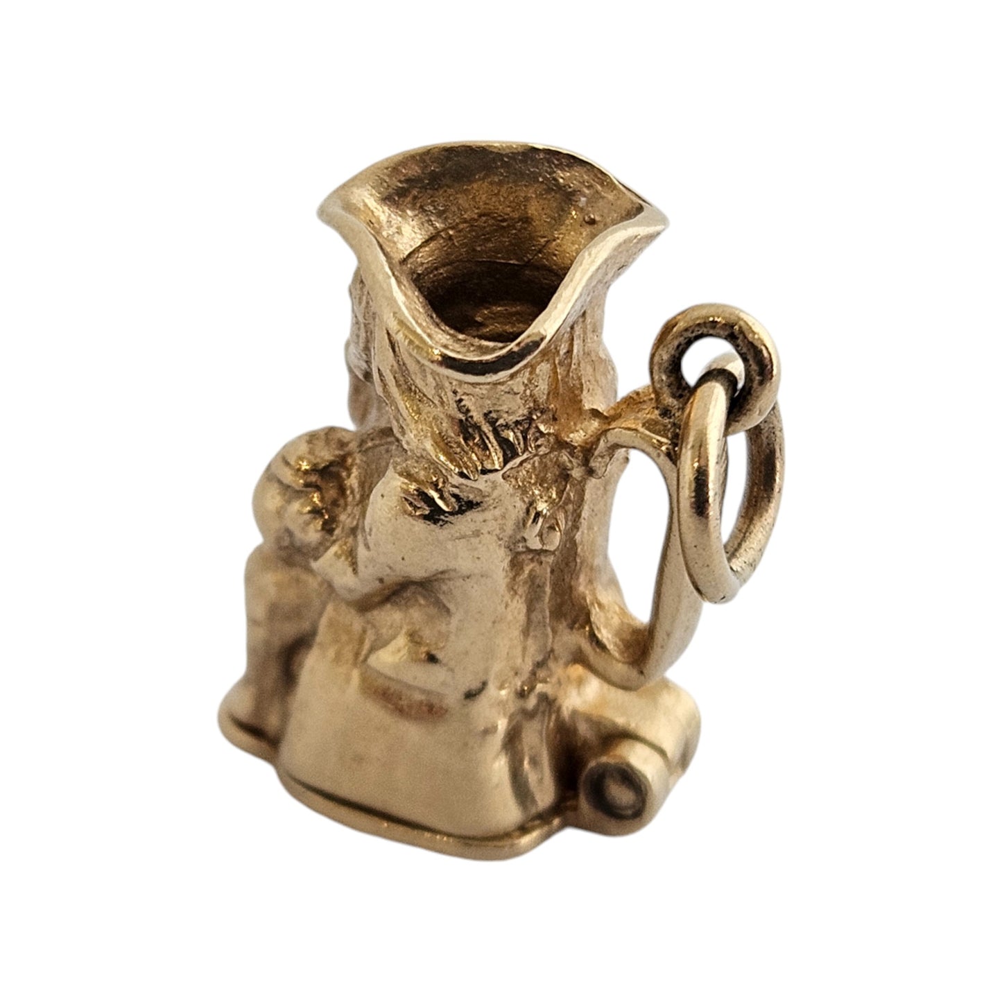 Unusual 9ct 375 Yellow Gold Toby Jug Opening Charm 1978 L 1.6 cm 4.8 g