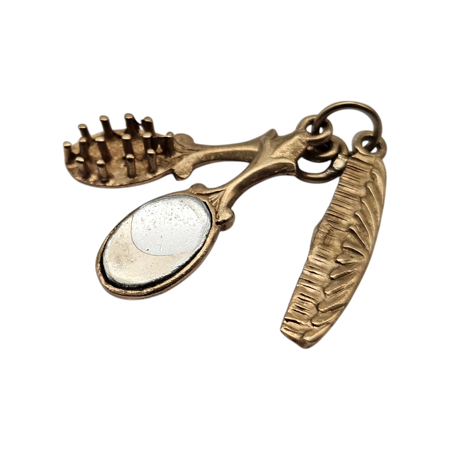 9ct 375 Yellow Gold Vanity Set Charm 1970 L 2.0 cm 2.9 g.