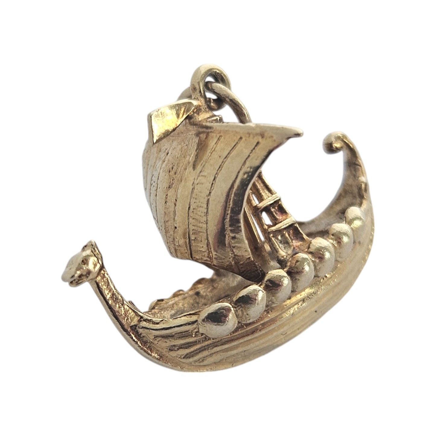 9ct 375 Yellow Gold Viking Longboat Charm 1966 L 2.3 cm 3.7 g.