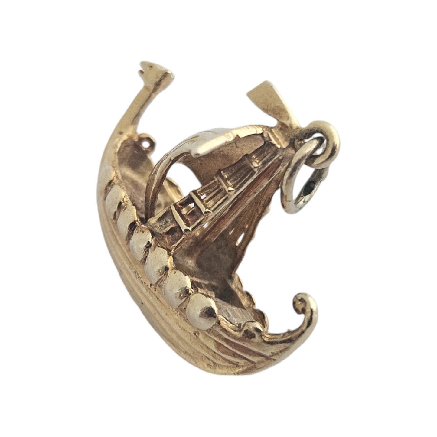 9ct 375 Yellow Gold Viking Longboat Charm 1966 L 2.3 cm 3.7 g.