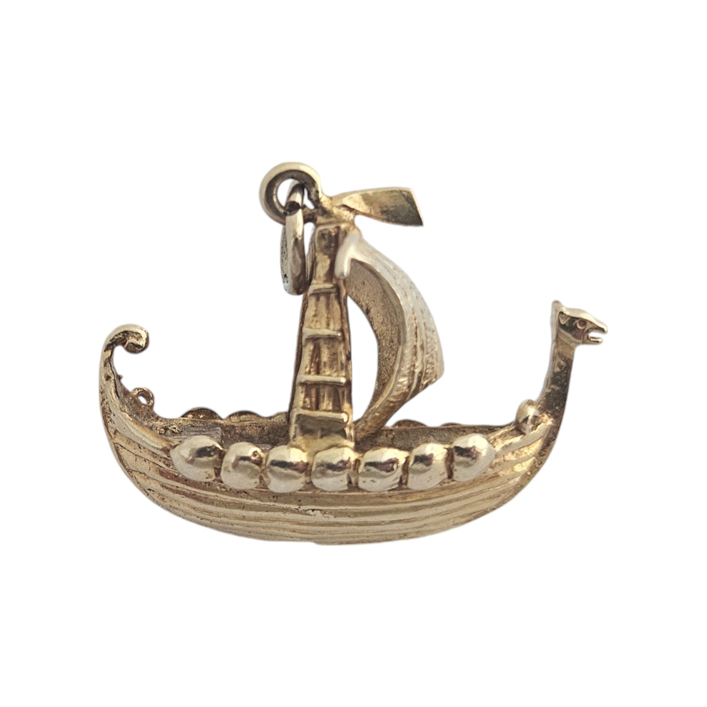 9ct 375 Yellow Gold Viking Longboat Charm 1966 L 2.3 cm 3.7 g.
