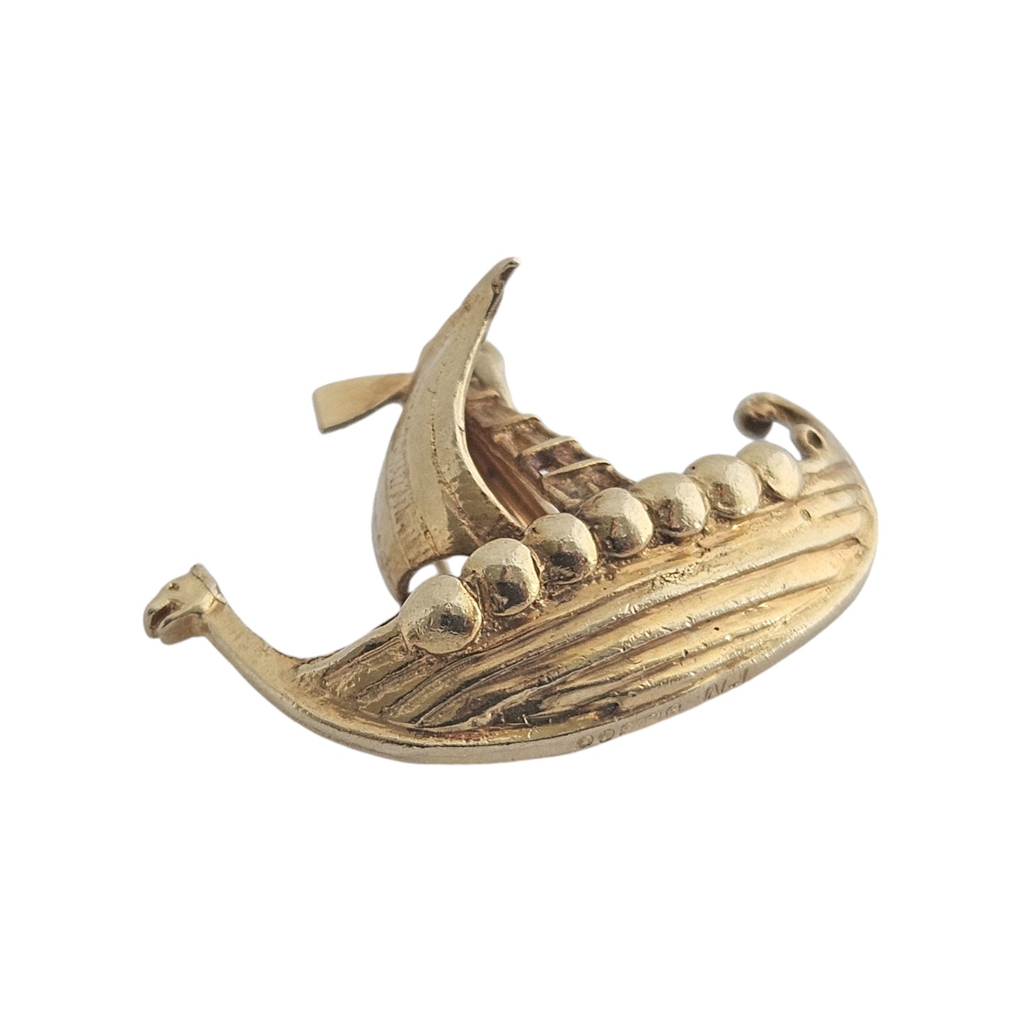 9ct 375 Yellow Gold Viking Longboat Charm 1966 L 2.3 cm 3.7 g.