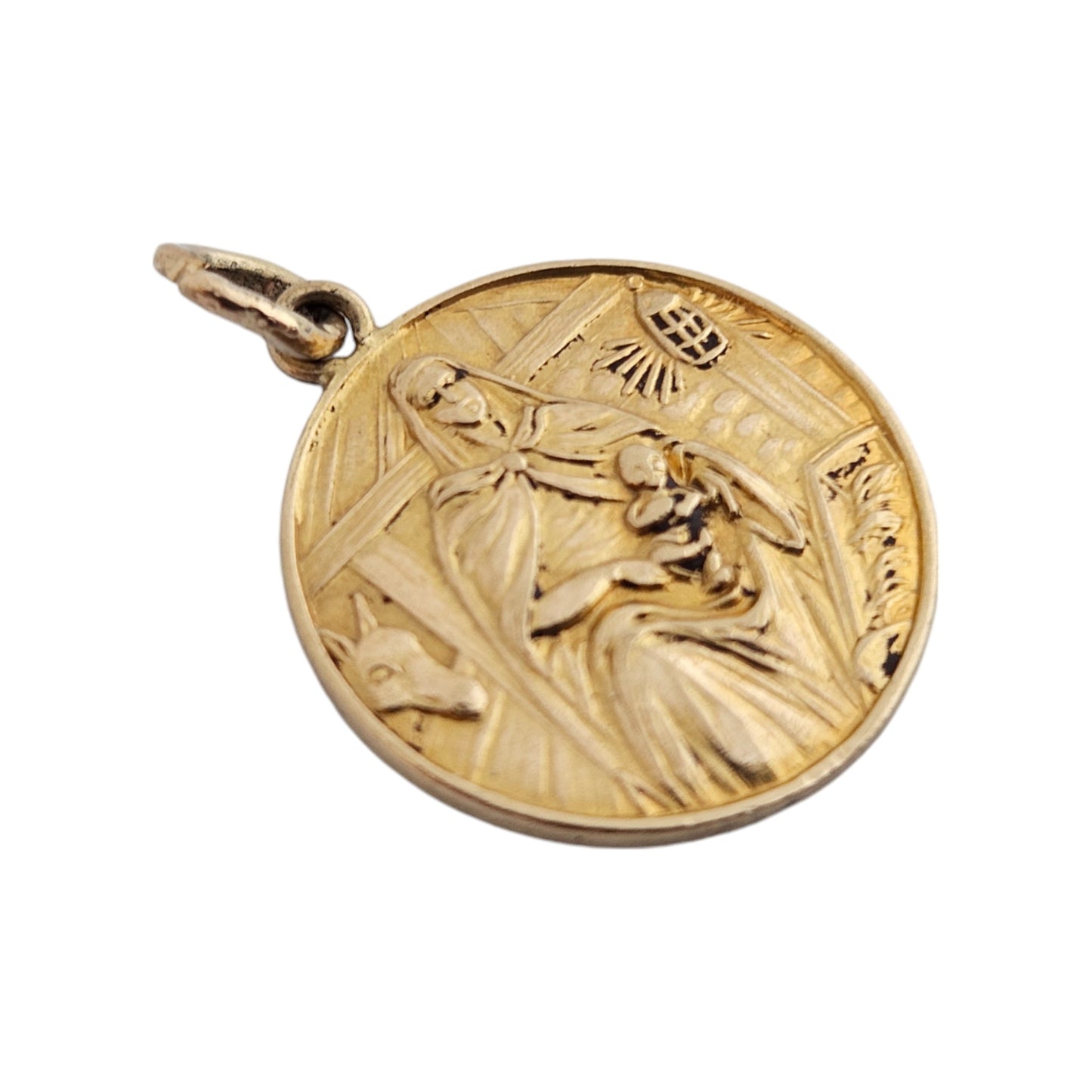 Chester 9ct 375 Yellow Gold Virgin Mary Charm 1959 Dia 1.5 cm 1.8 g.