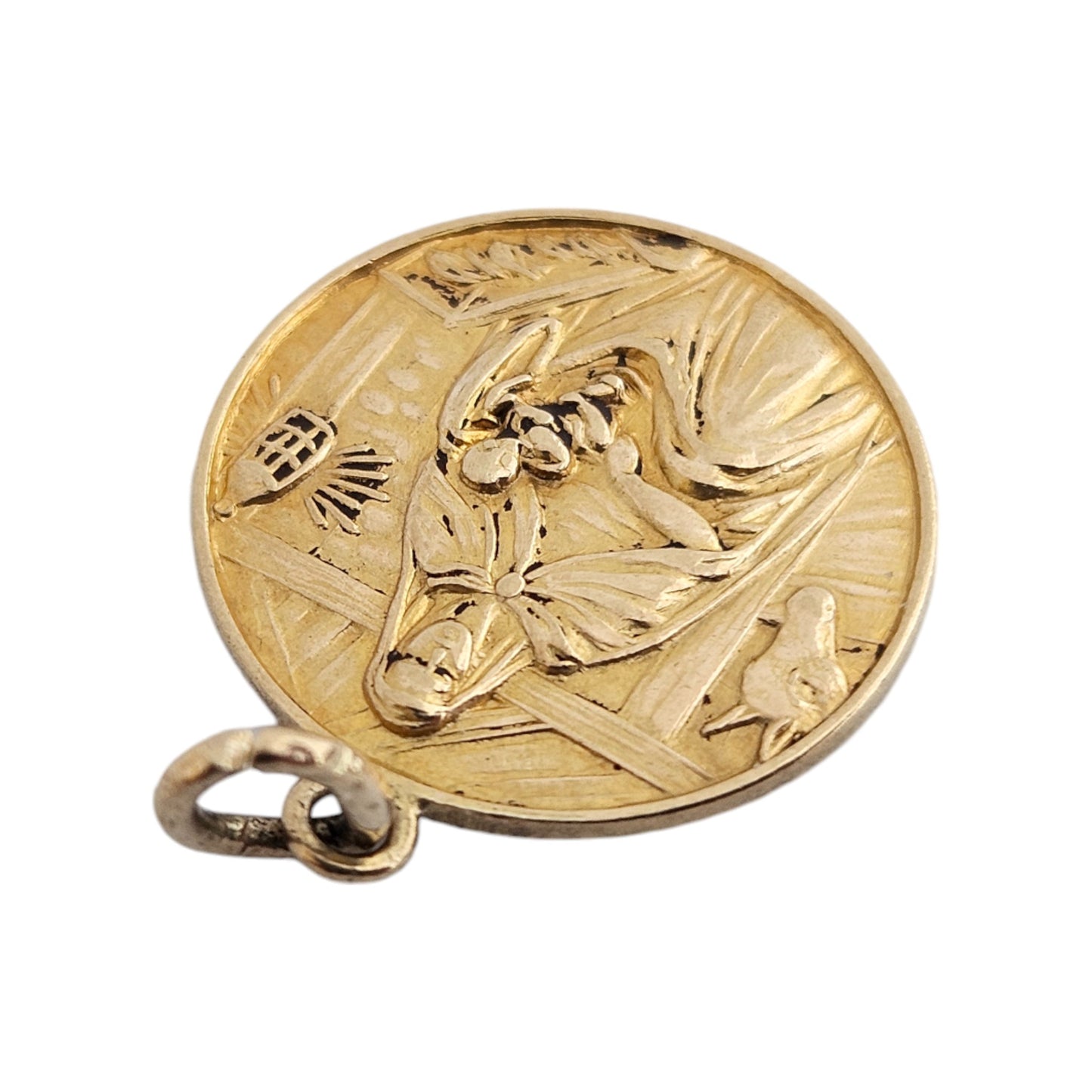 Chester 9ct 375 Yellow Gold Virgin Mary Charm 1959 Dia 1.5 cm 1.8 g.