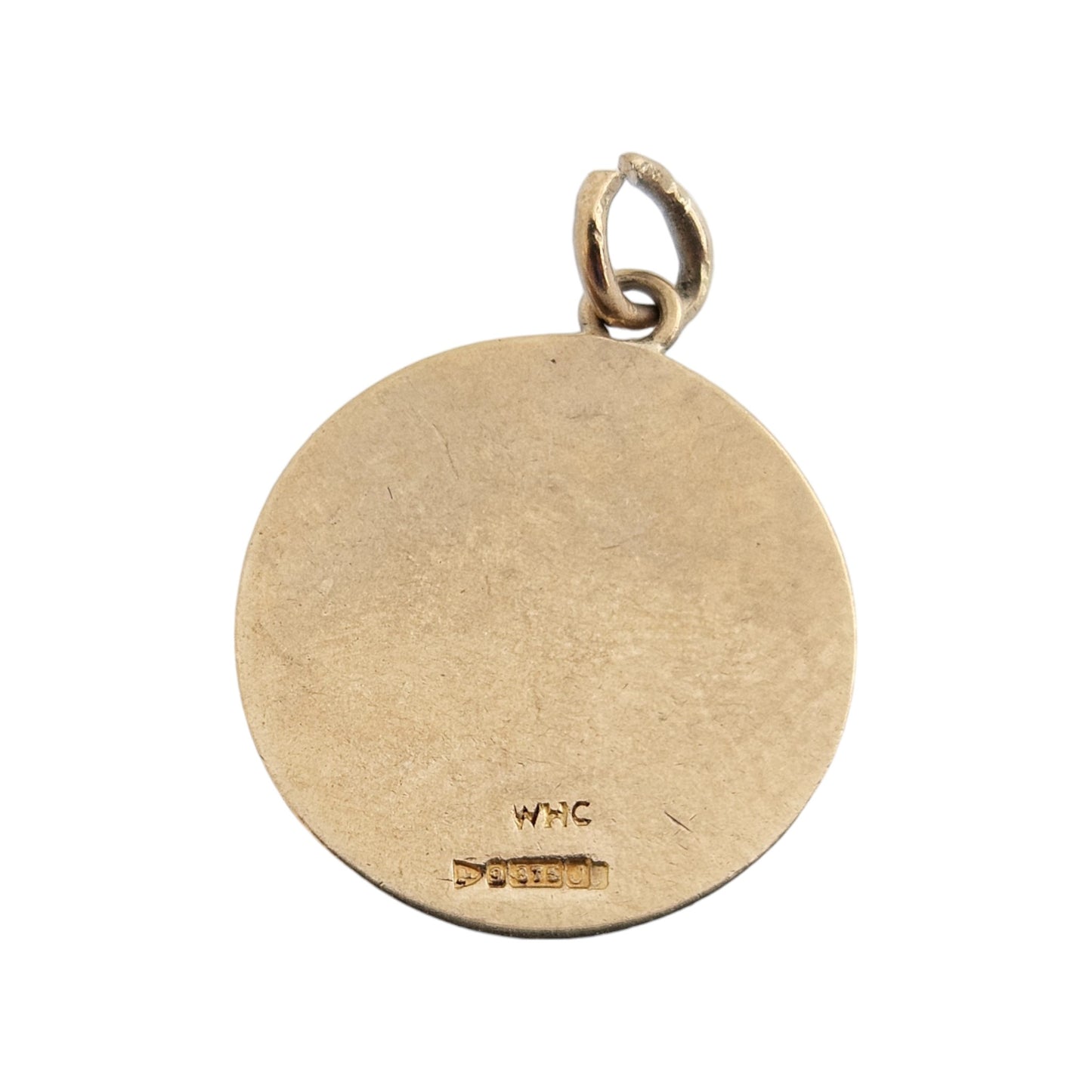 Chester 9ct 375 Yellow Gold Virgin Mary Charm 1959 Dia 1.5 cm 1.8 g.