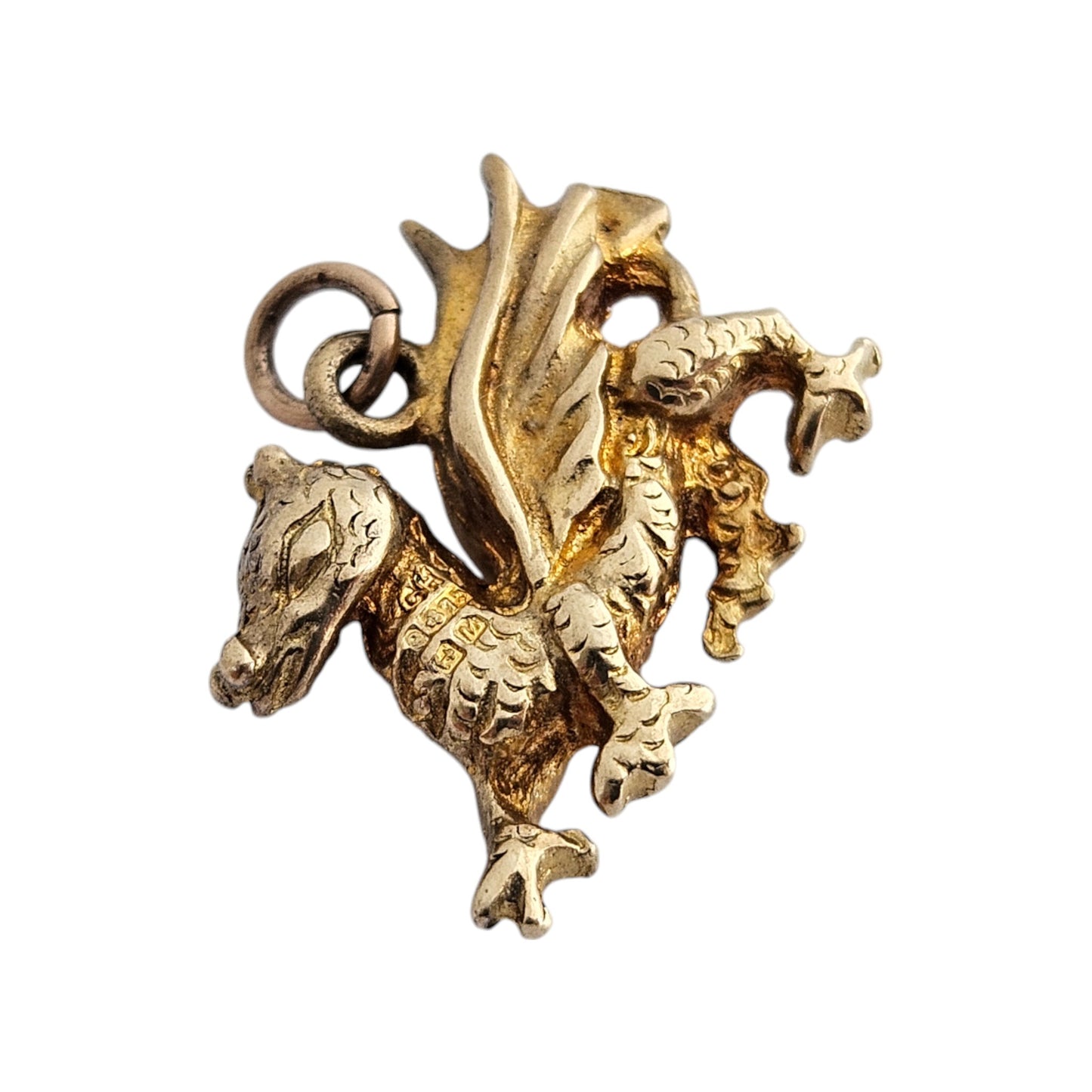 9ct 375 Yellow Gold Welsh Dragon Charm 1961 L 1.6 cm 2.6 g