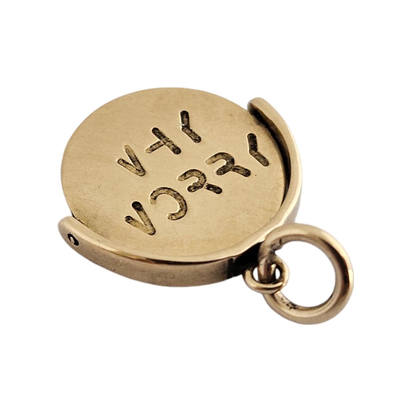 Rare 9ct 375 Yellow Gold "WHY WORRY" Spinning Charm c.1960's L 1.3 cm 1.1 g