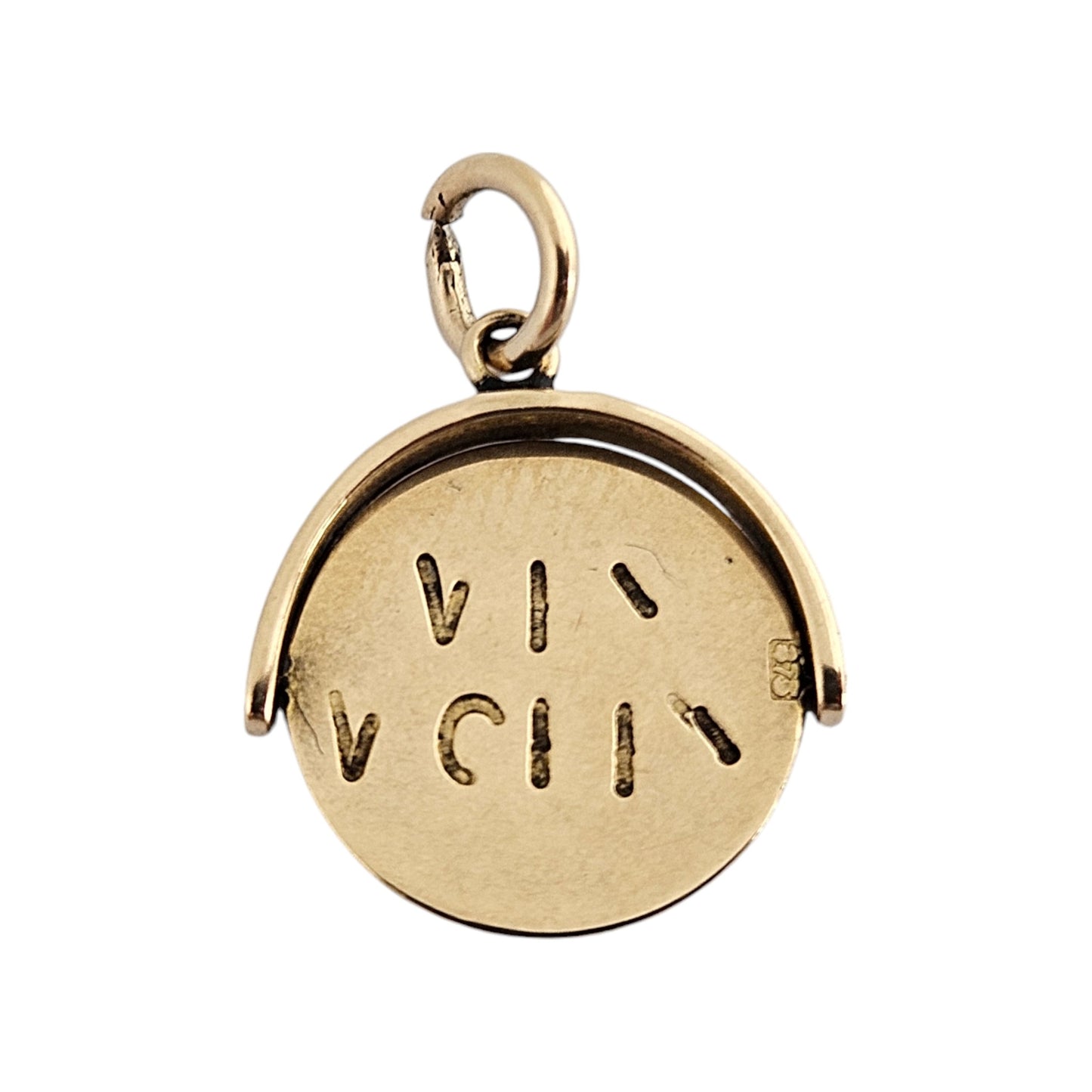 Rare 9ct 375 Yellow Gold "WHY WORRY" Spinning Charm c.1960's L 1.3 cm 1.1 g