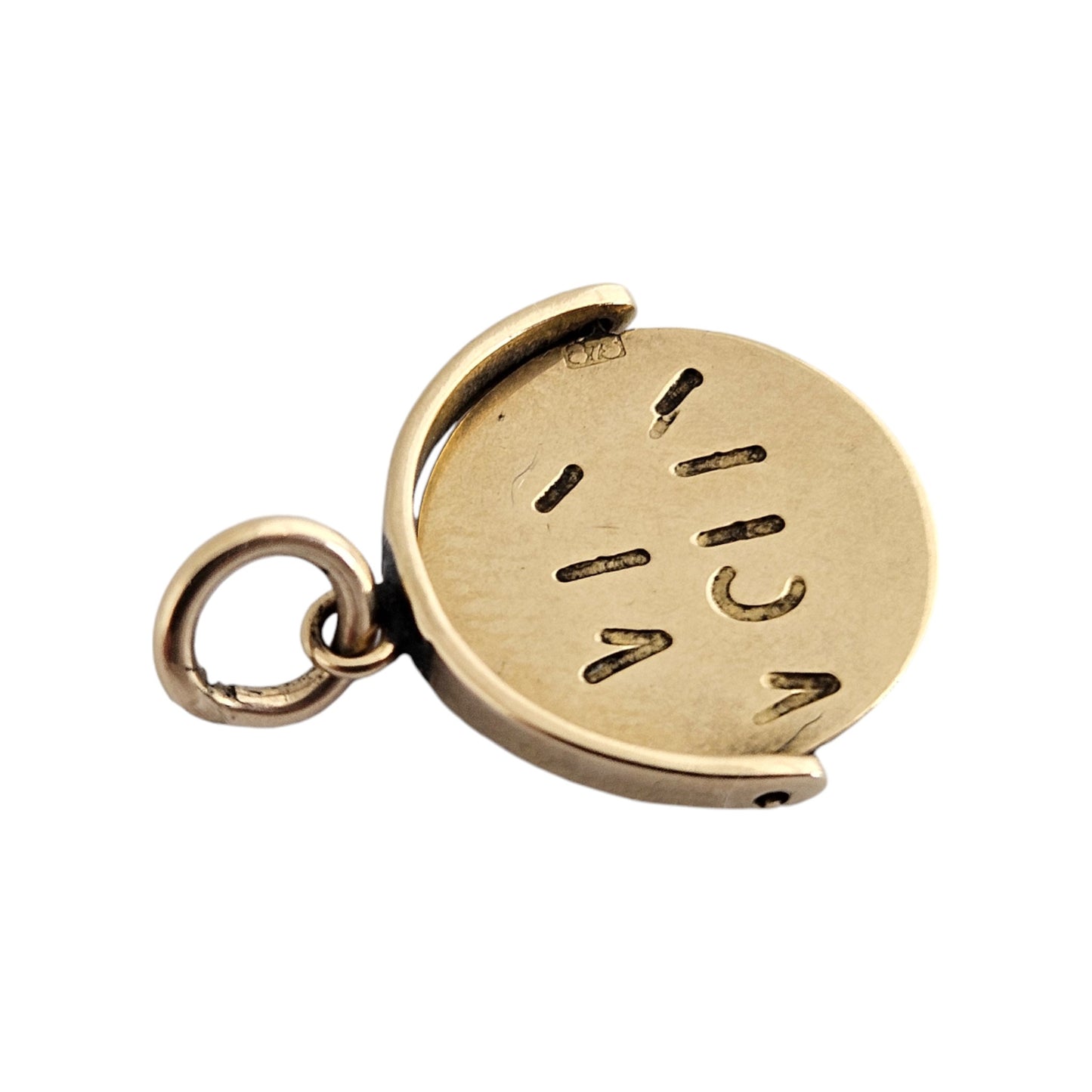 Rare 9ct 375 Yellow Gold "WHY WORRY" Spinning Charm c.1960's L 1.3 cm 1.1 g