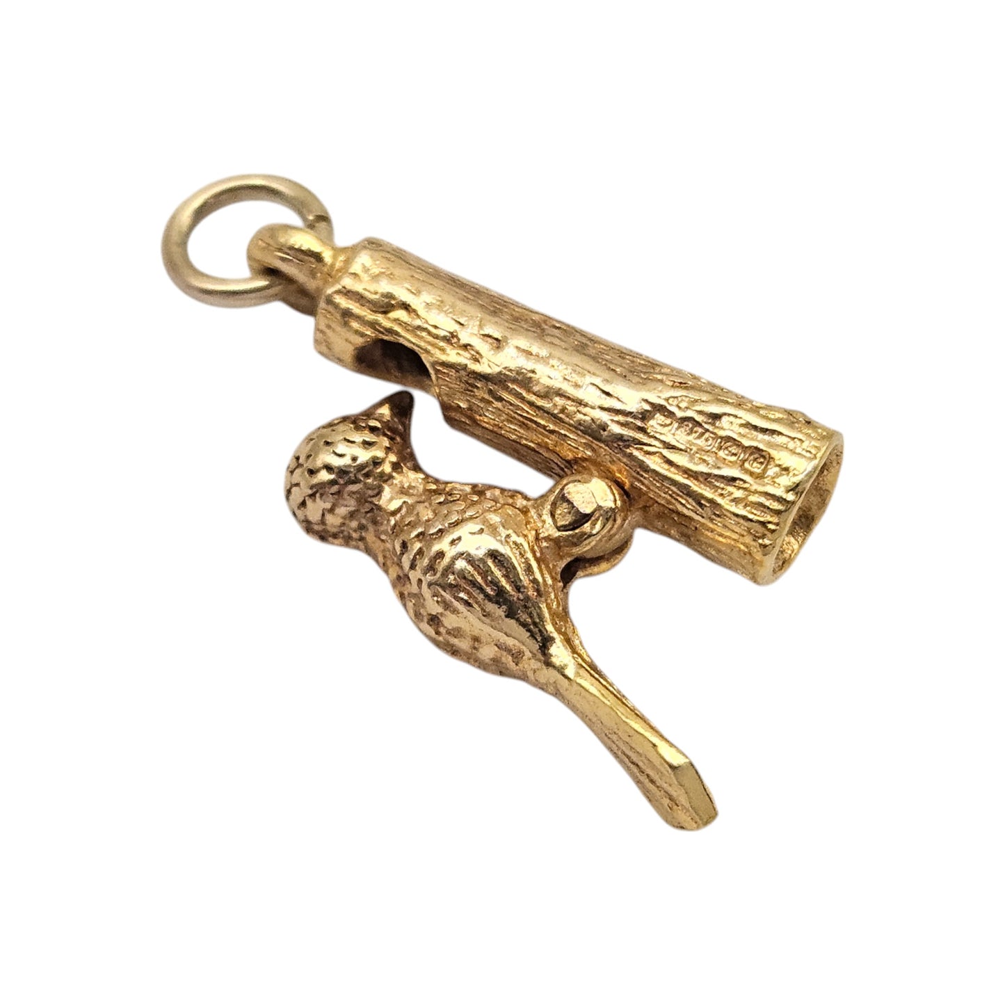 9ct 375 Yellow Gold Woodpecker Articulated Charm 1977 L 1.5 cm 2.8 g.