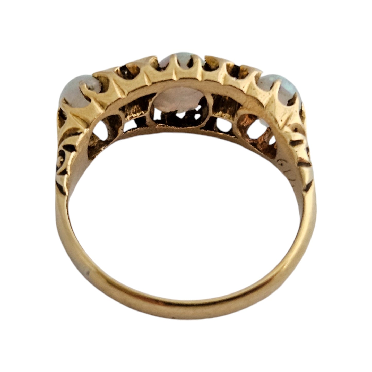 Antique 18ct 750 Yellow Gold Ring with Opals & Diamonds Size J 1/2 3.9 g