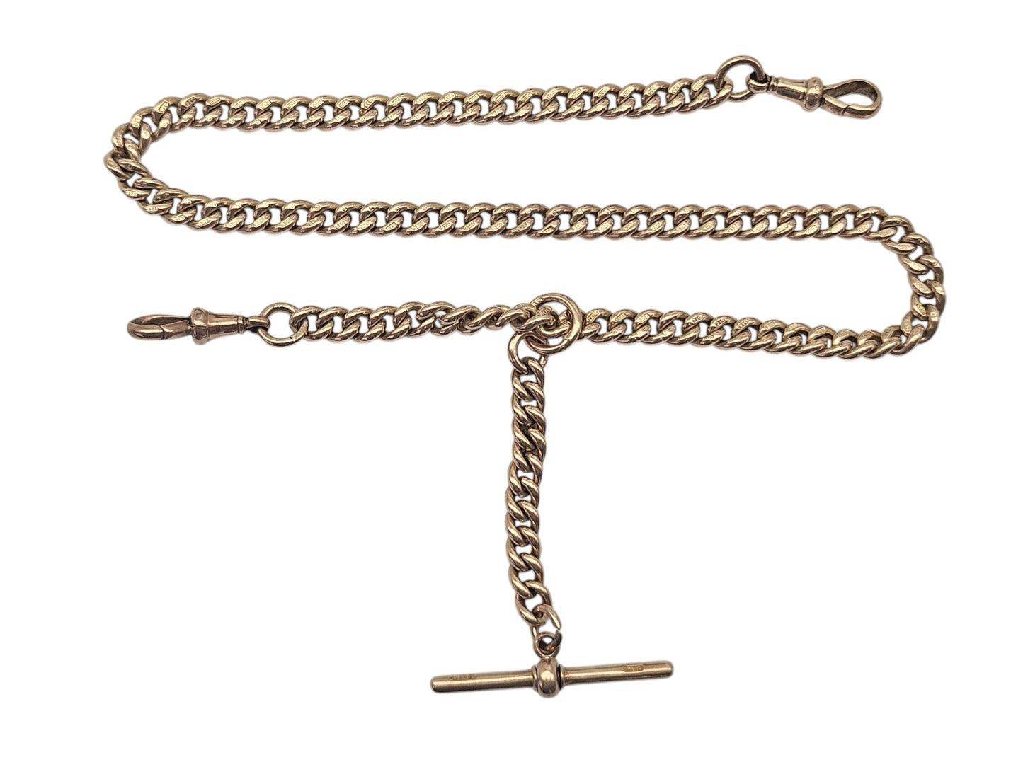 Heavy Edwardian 9ct 375 Rose Gold Double Albert Chain 1909 L 42.2 cm 61.5 g.