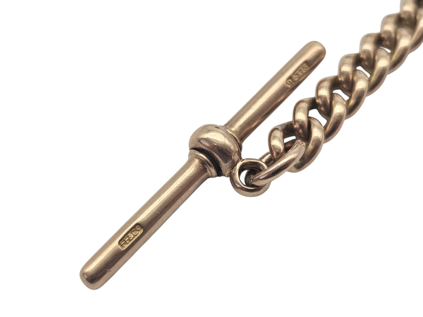 Heavy Edwardian 9ct 375 Rose Gold Double Albert Chain 1909 L 42.2 cm 61.5 g.