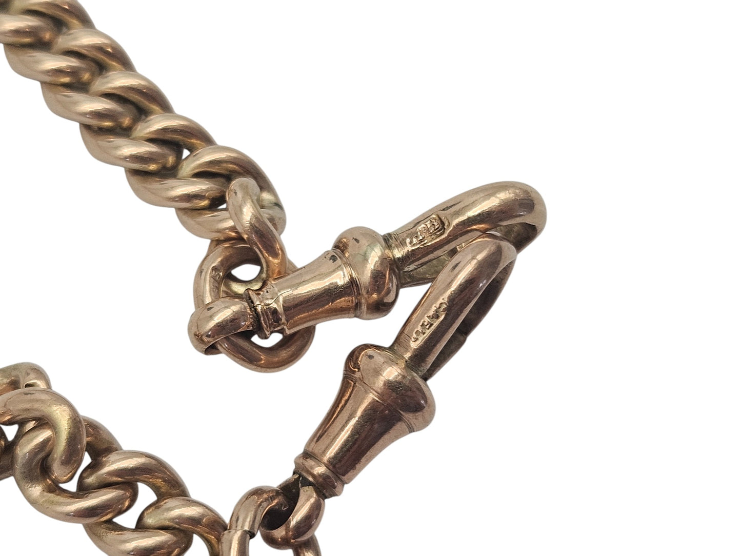 Heavy Edwardian 9ct 375 Rose Gold Double Albert Chain 1909 L 42.2 cm 61.5 g.