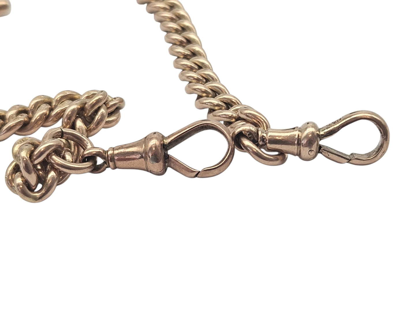 Heavy Edwardian 9ct 375 Rose Gold Double Albert Chain 1909 L 42.2 cm 61.5 g.