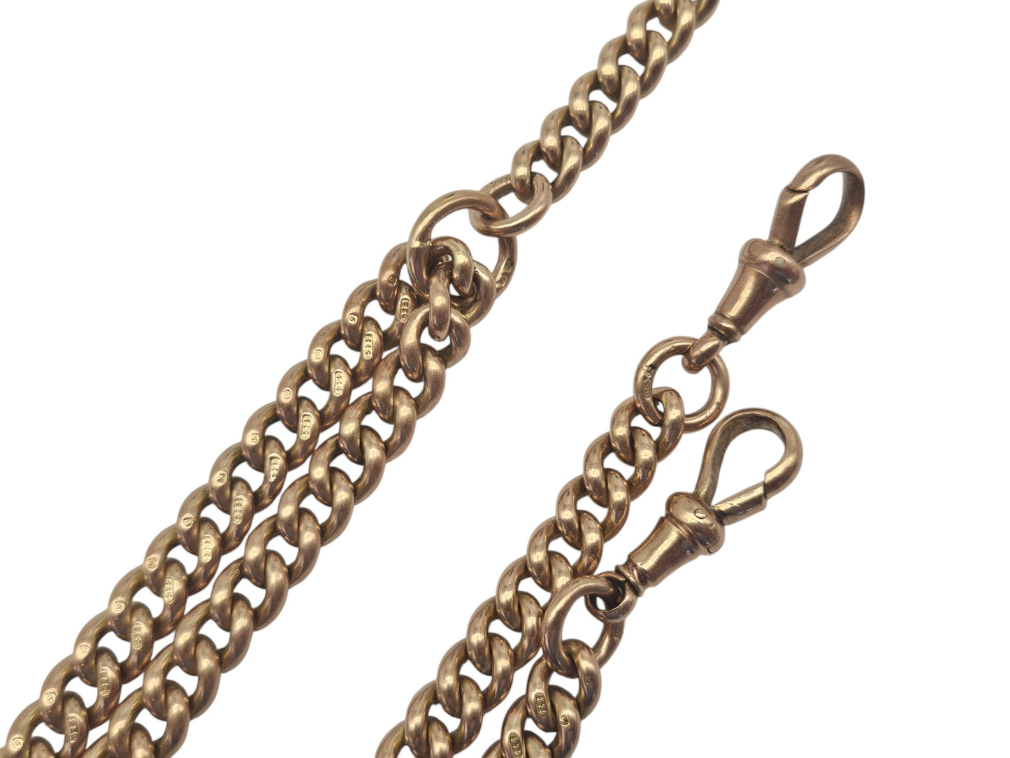 Heavy Edwardian 9ct 375 Rose Gold Double Albert Chain 1909 L 42.2 cm 61.5 g.