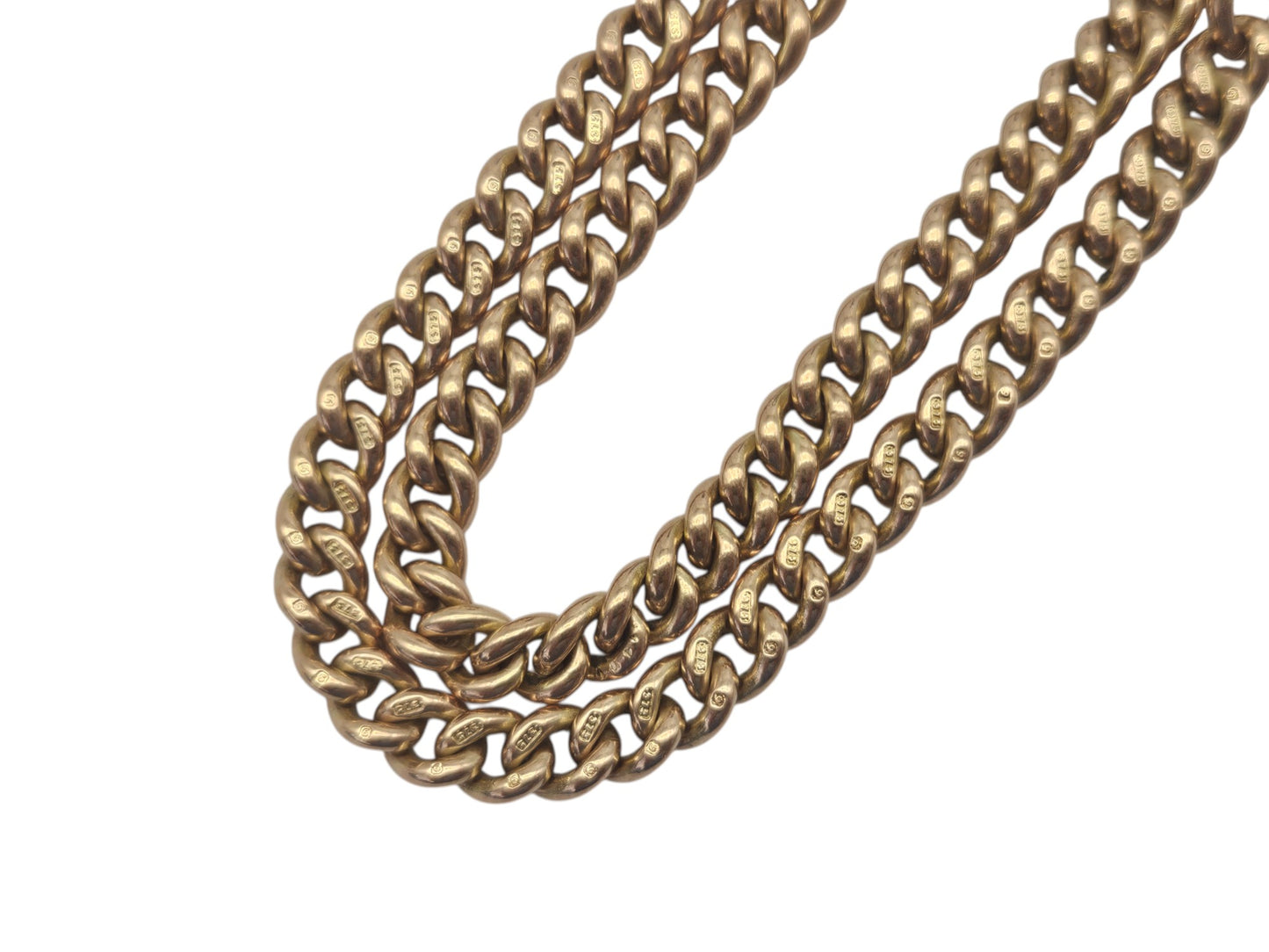 Heavy Edwardian 9ct 375 Rose Gold Double Albert Chain 1909 L 42.2 cm 61.5 g.