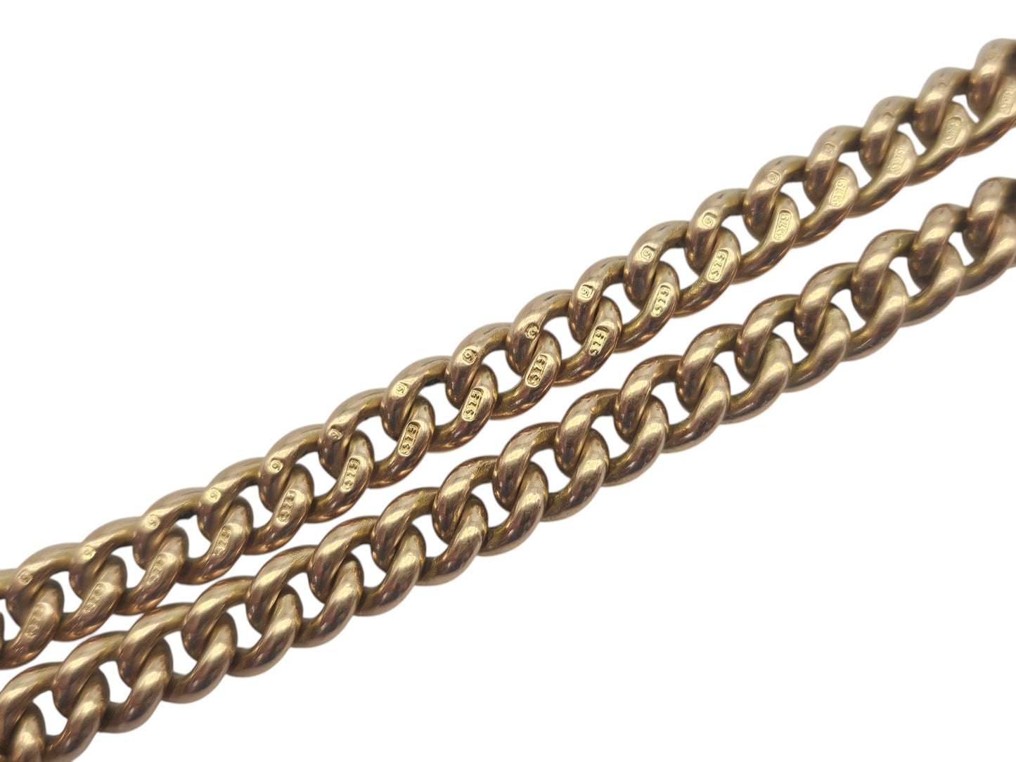 Heavy Edwardian 9ct 375 Rose Gold Double Albert Chain 1909 L 42.2 cm 61.5 g.