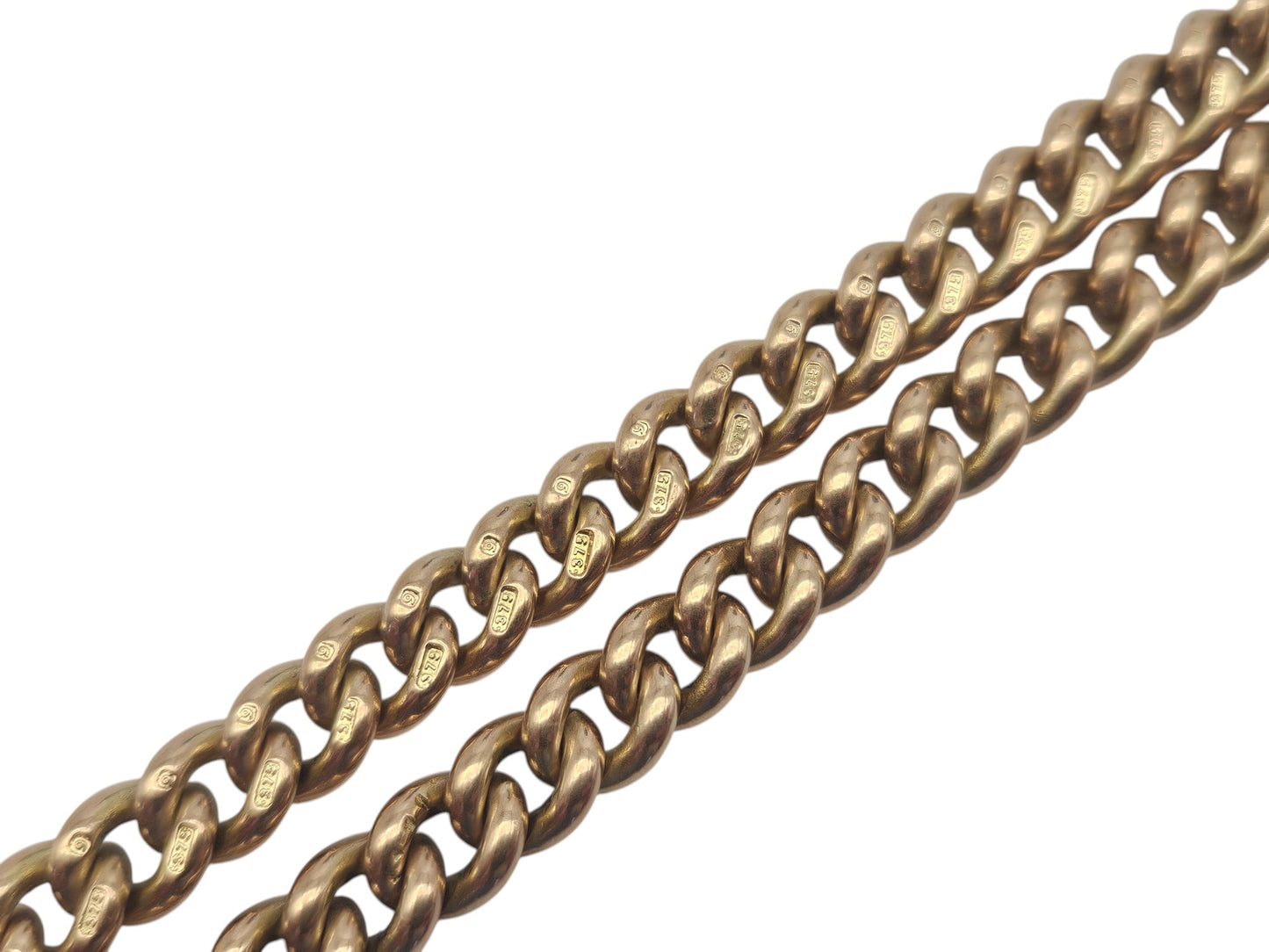 Heavy Edwardian 9ct 375 Rose Gold Double Albert Chain 1909 L 42.2 cm 61.5 g.