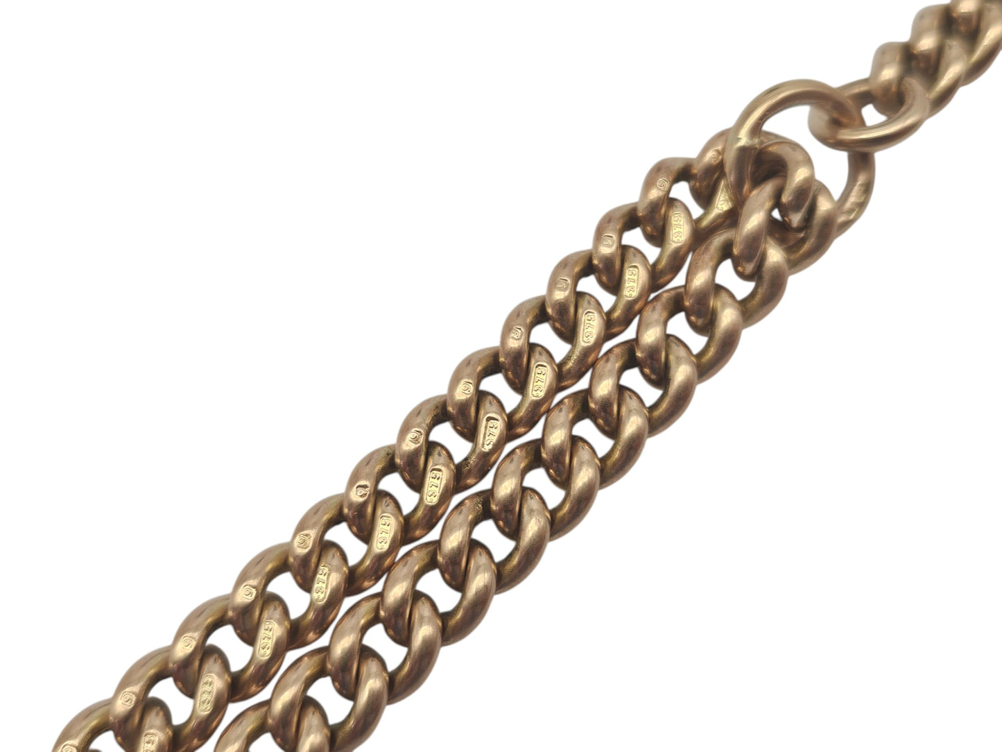 Heavy Edwardian 9ct 375 Rose Gold Double Albert Chain 1909 L 42.2 cm 61.5 g.