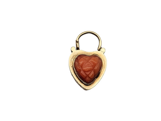 Victorian 9ct Gold Heart Shaped Padlock With Coral And Locket