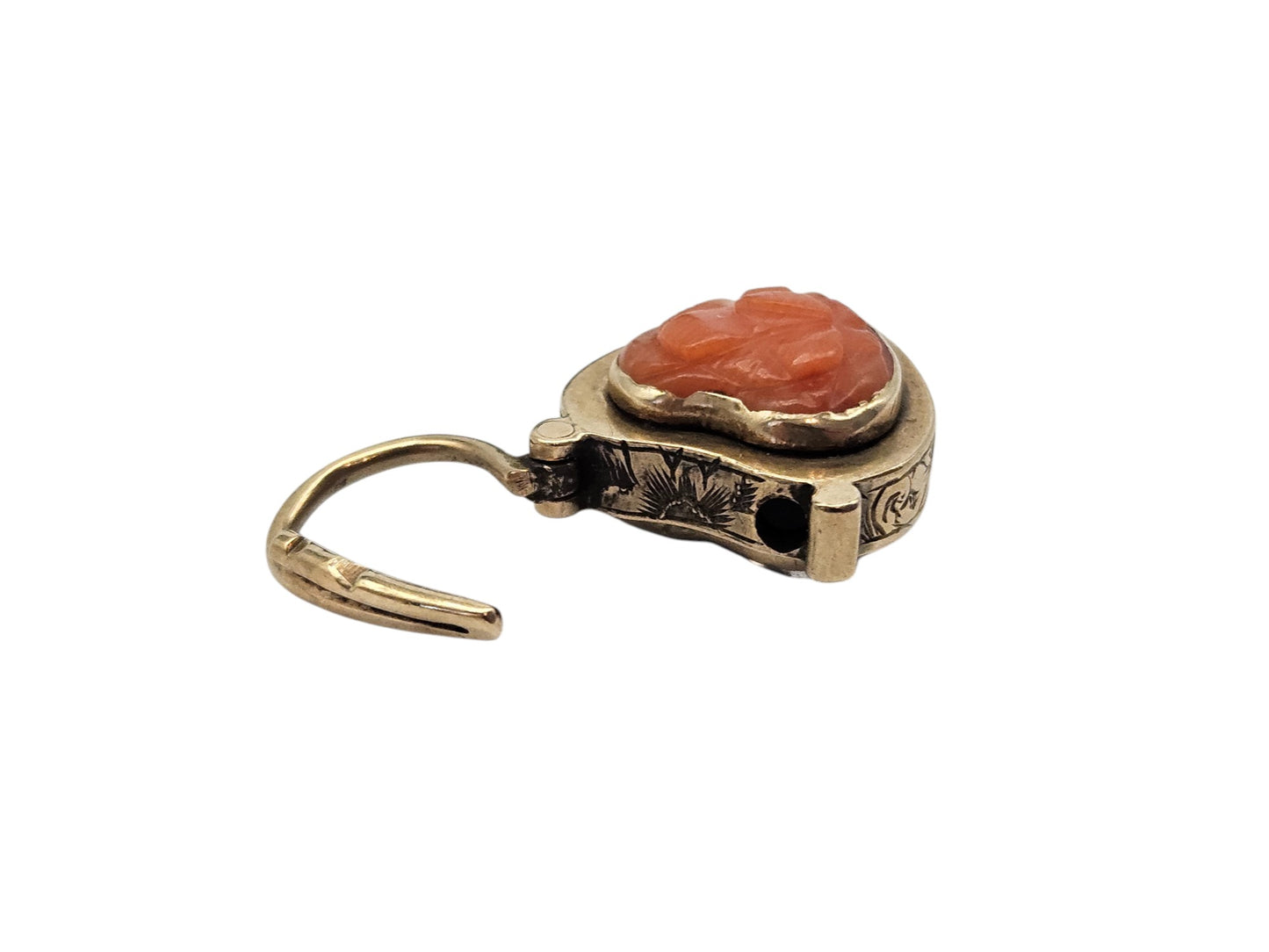 Victorian 9ct Yellow Gold Heart Shaped Padlock Clasp With Coral & Locket Compartment