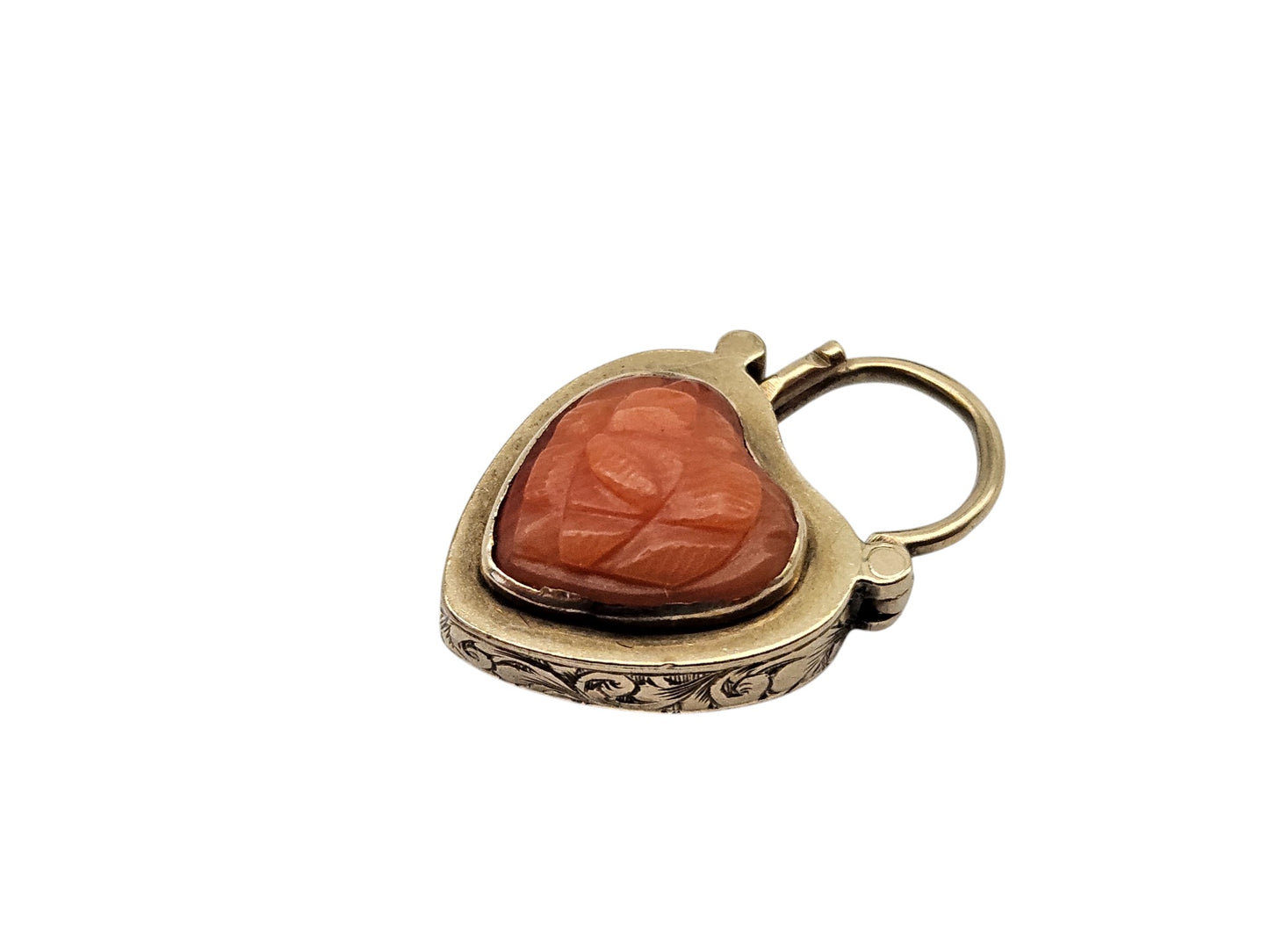 Victorian 9ct Yellow Gold Heart Shaped Padlock Clasp With Coral & Locket Compartment