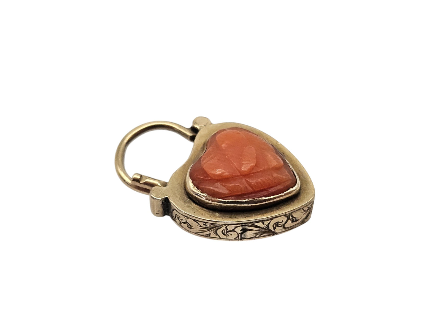 Victorian 9ct Yellow Gold Heart Shaped Padlock Clasp With Coral & Locket Compartment