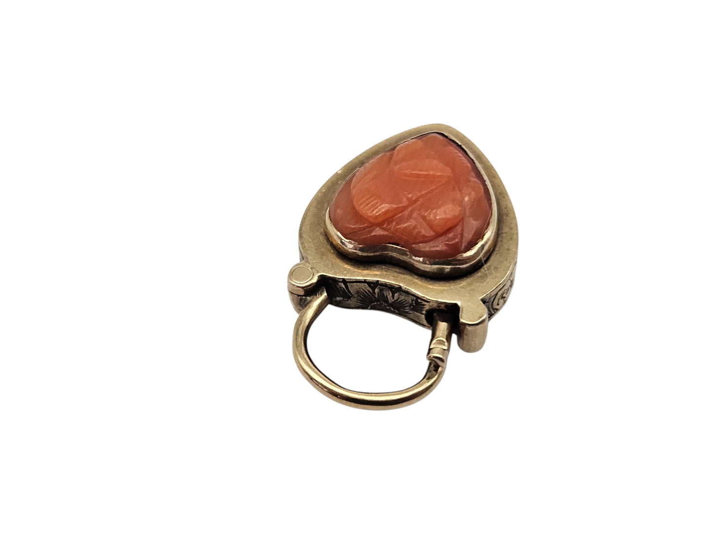 Victorian 9ct Yellow Gold Heart Shaped Padlock Clasp With Coral & Locket Compartment