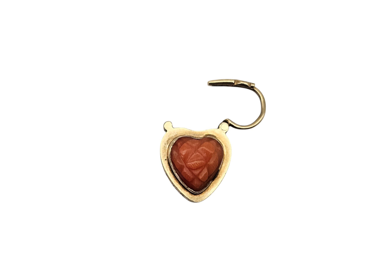 Victorian 9ct Yellow Gold Heart Shaped Padlock Clasp With Coral & Locket Compartment