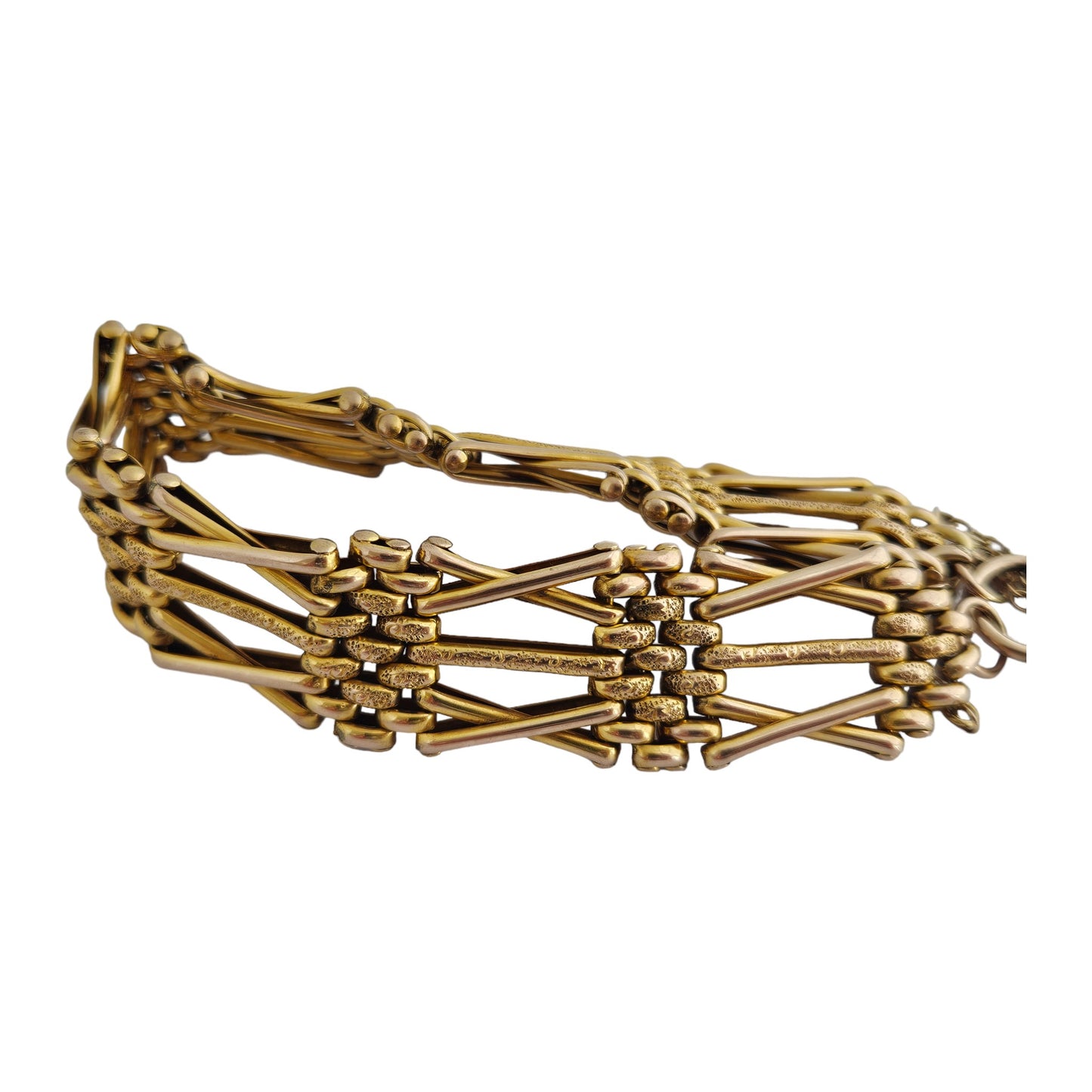 Antique 9ct Rose Gold Fancy Gate Bracelet c.1900 with Padlock Clasp 22.0 g.