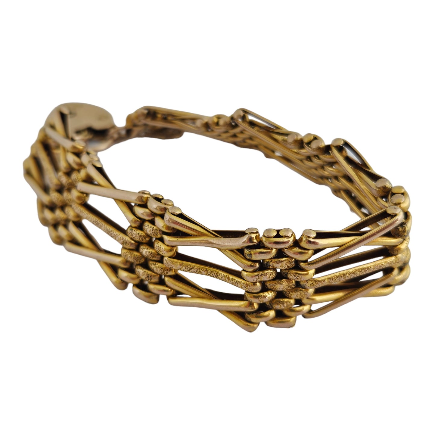 Antique 9ct Rose Gold Fancy Gate Bracelet c.1900 with Padlock Clasp 22.0 g.