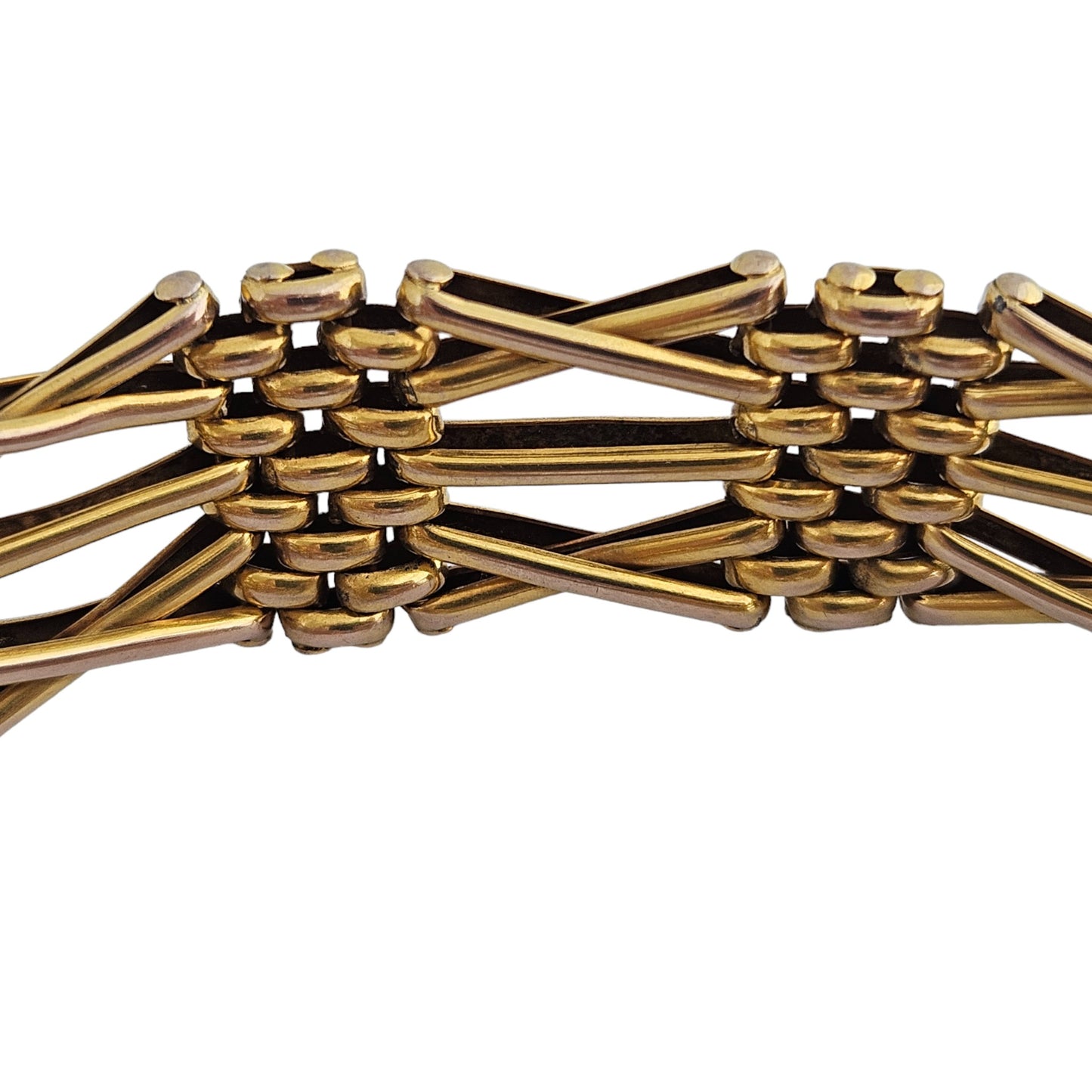 Antique 9ct Rose Gold Fancy Gate Bracelet c.1900 with Padlock Clasp 22.0 g.
