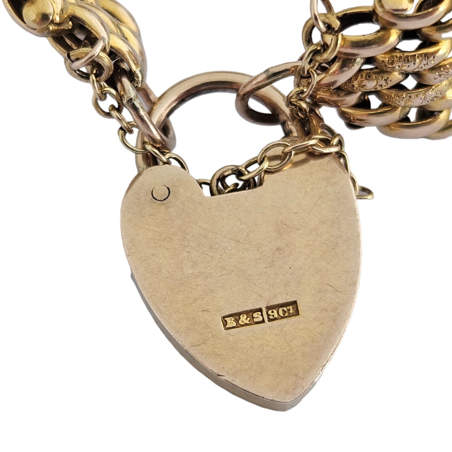 Antique 9ct Rose Gold Fancy Gate Bracelet c.1900 with Padlock Clasp 22.0 g.