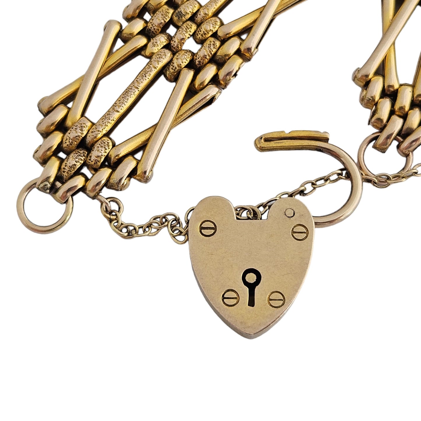 Antique 9ct Rose Gold Fancy Gate Bracelet c.1900 with Padlock Clasp 22.0 g.